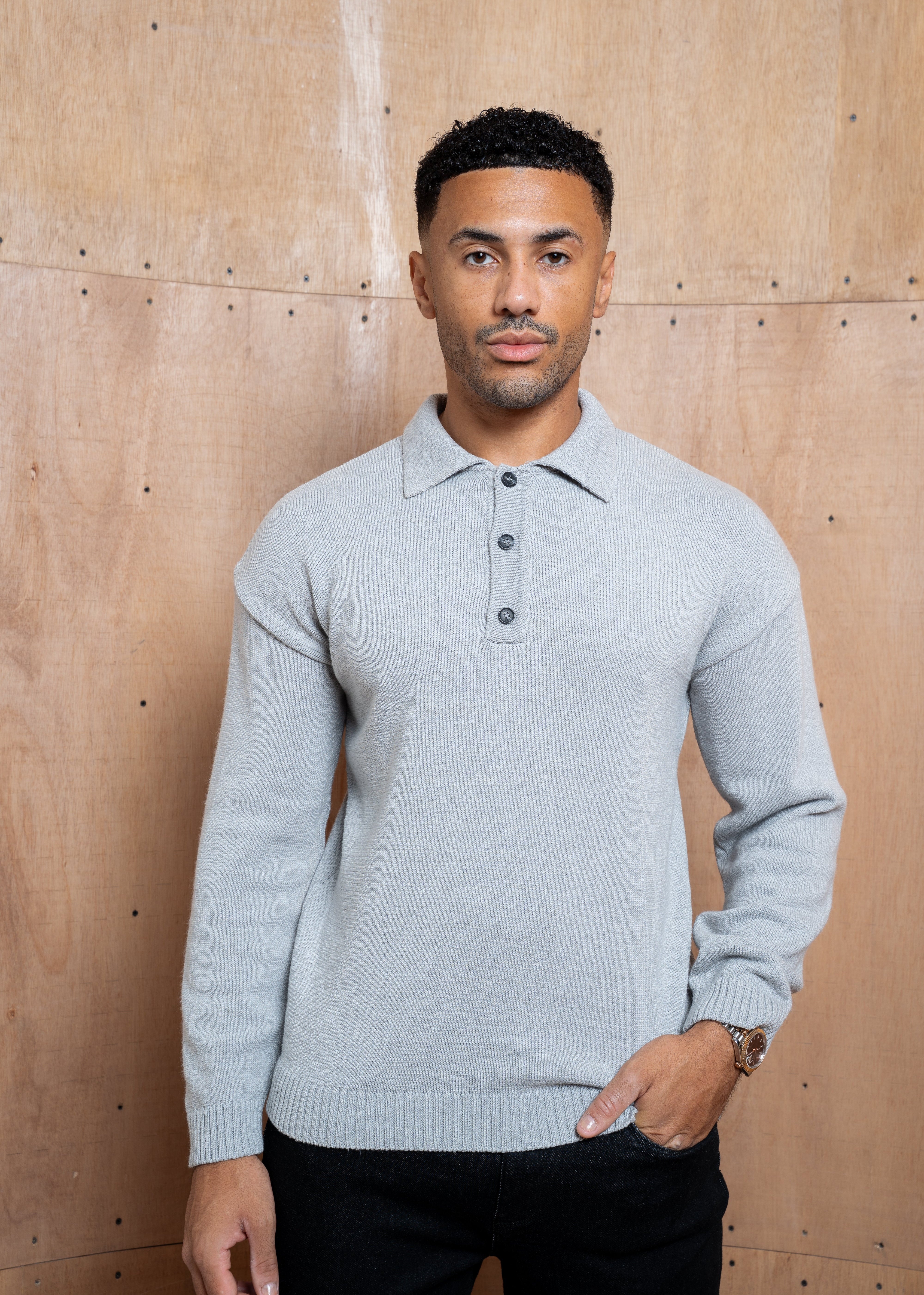 Capo Button LS Polo Shirt - Light Grey