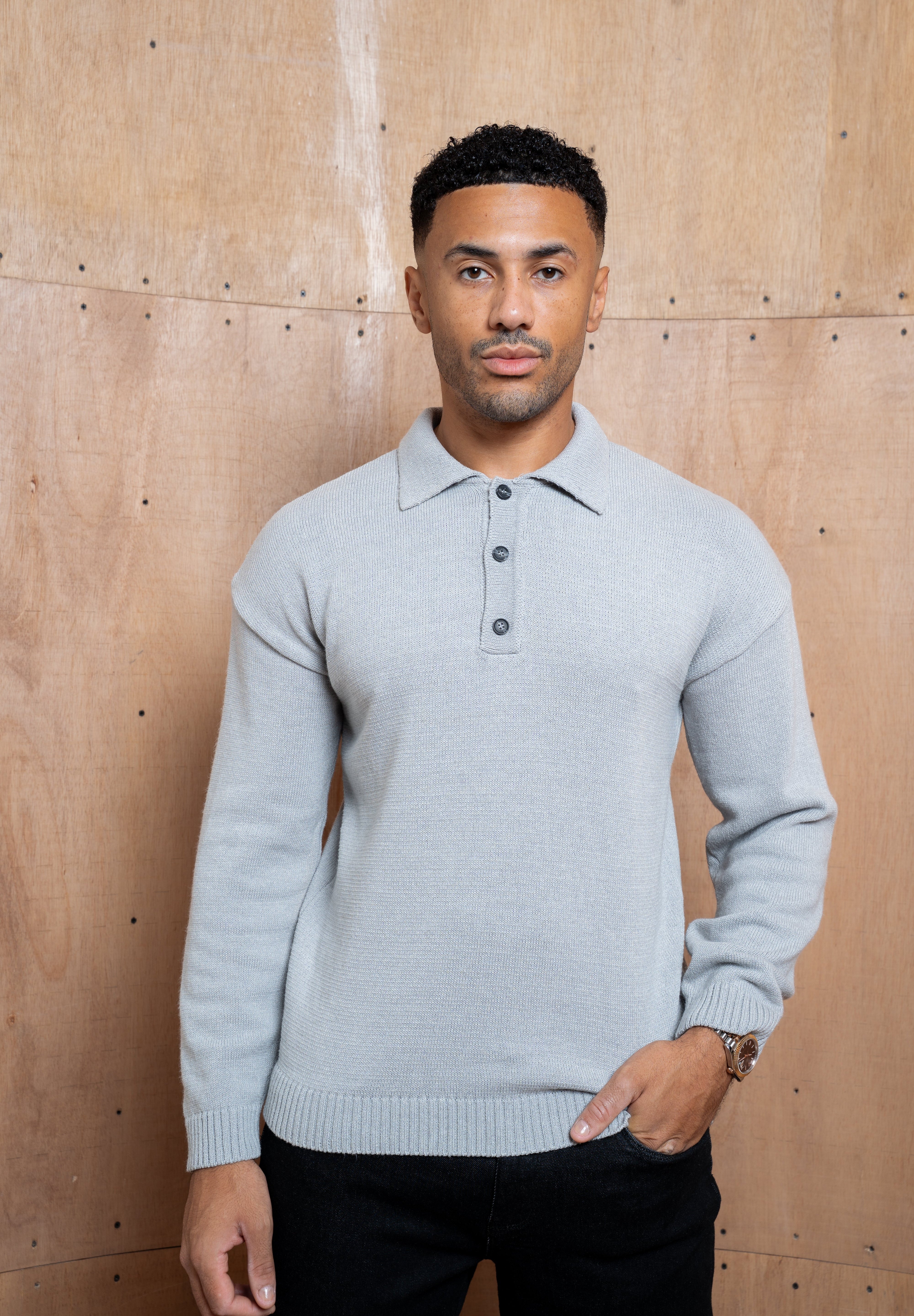 Capo Button LS Polo Shirt - Light Grey
