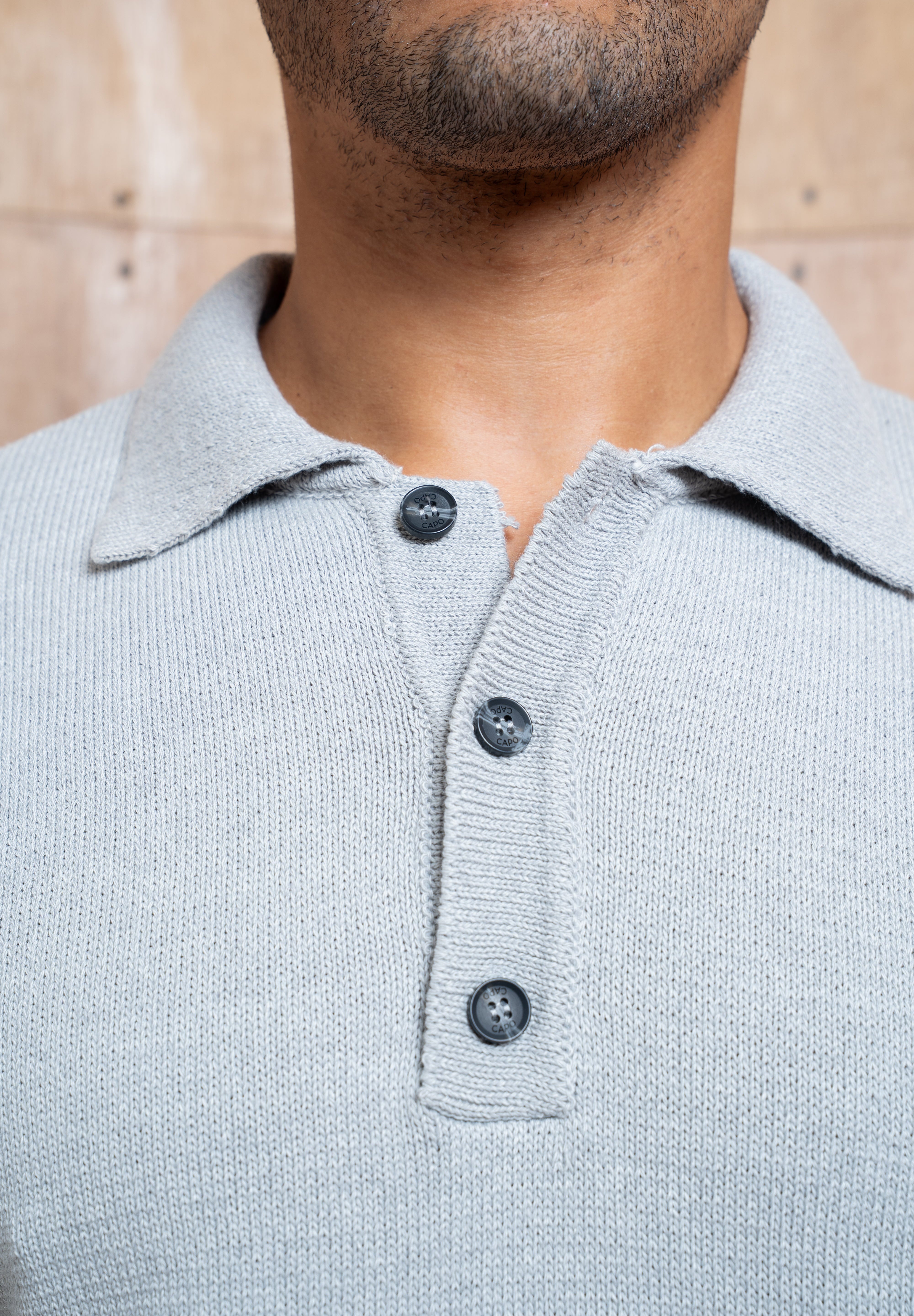 Capo Button LS Polo Shirt - Light Grey