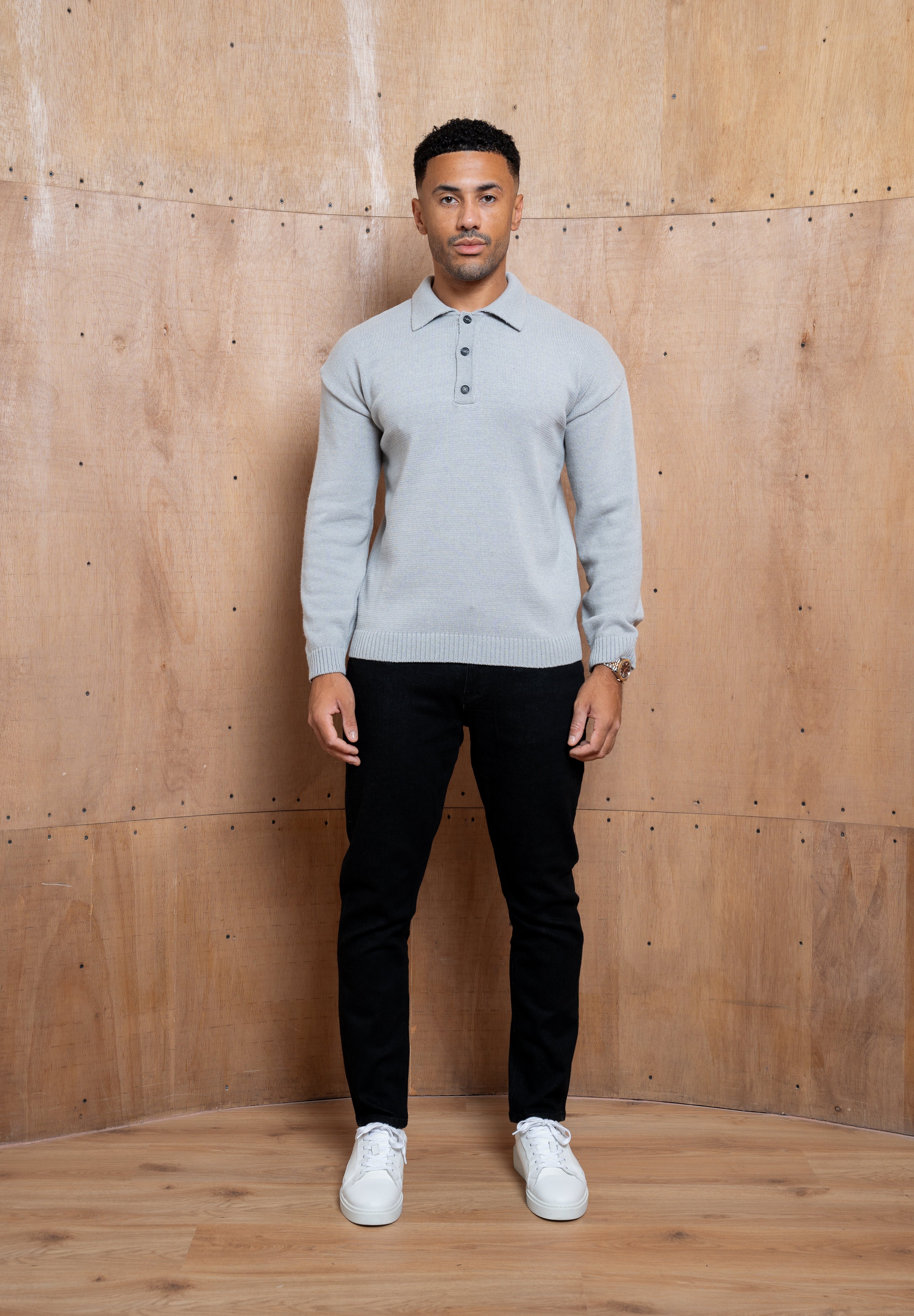 Capo Button LS Polo Shirt - Light Grey