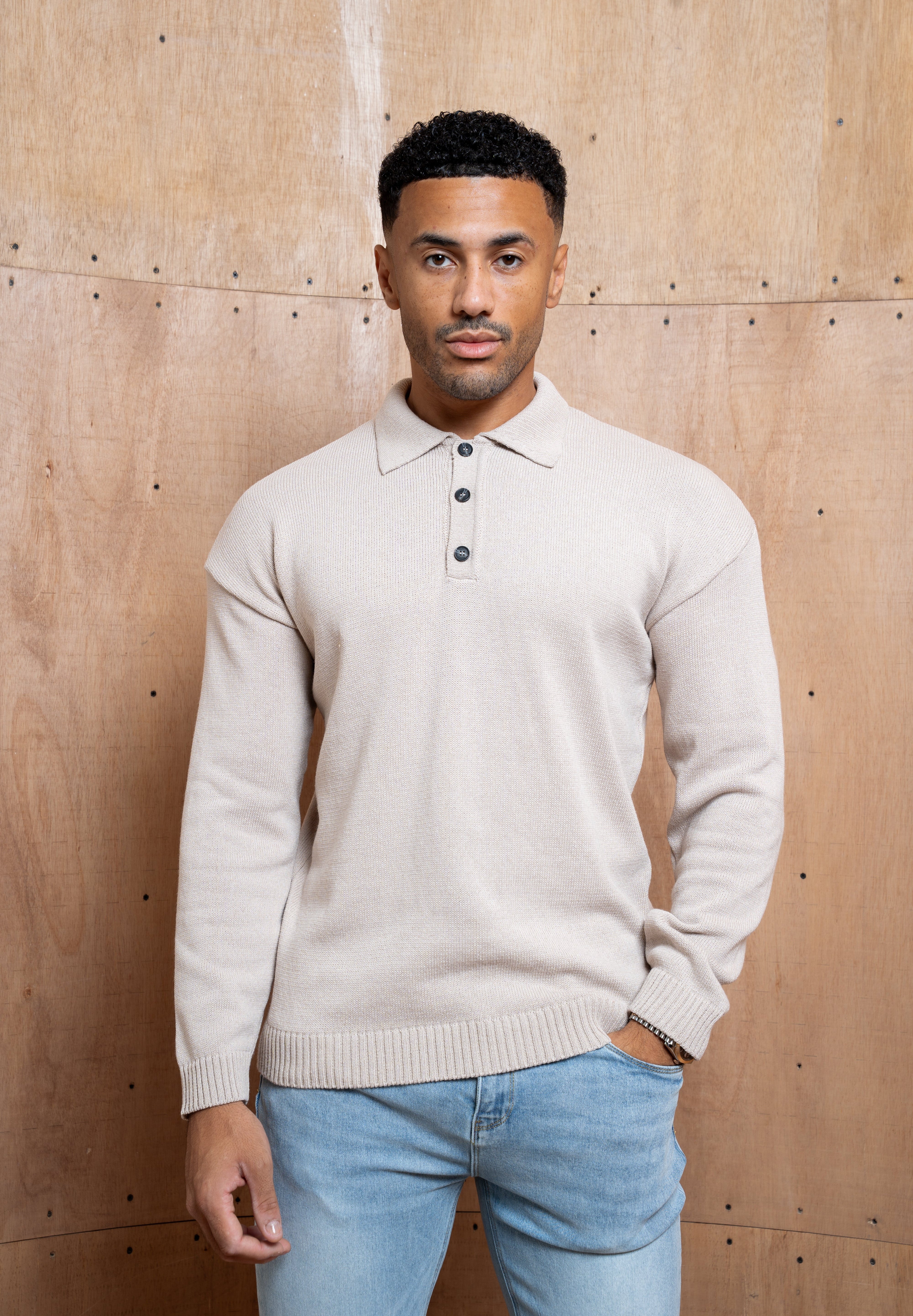 Capo Button LS Polo Shirt - Oatmeal