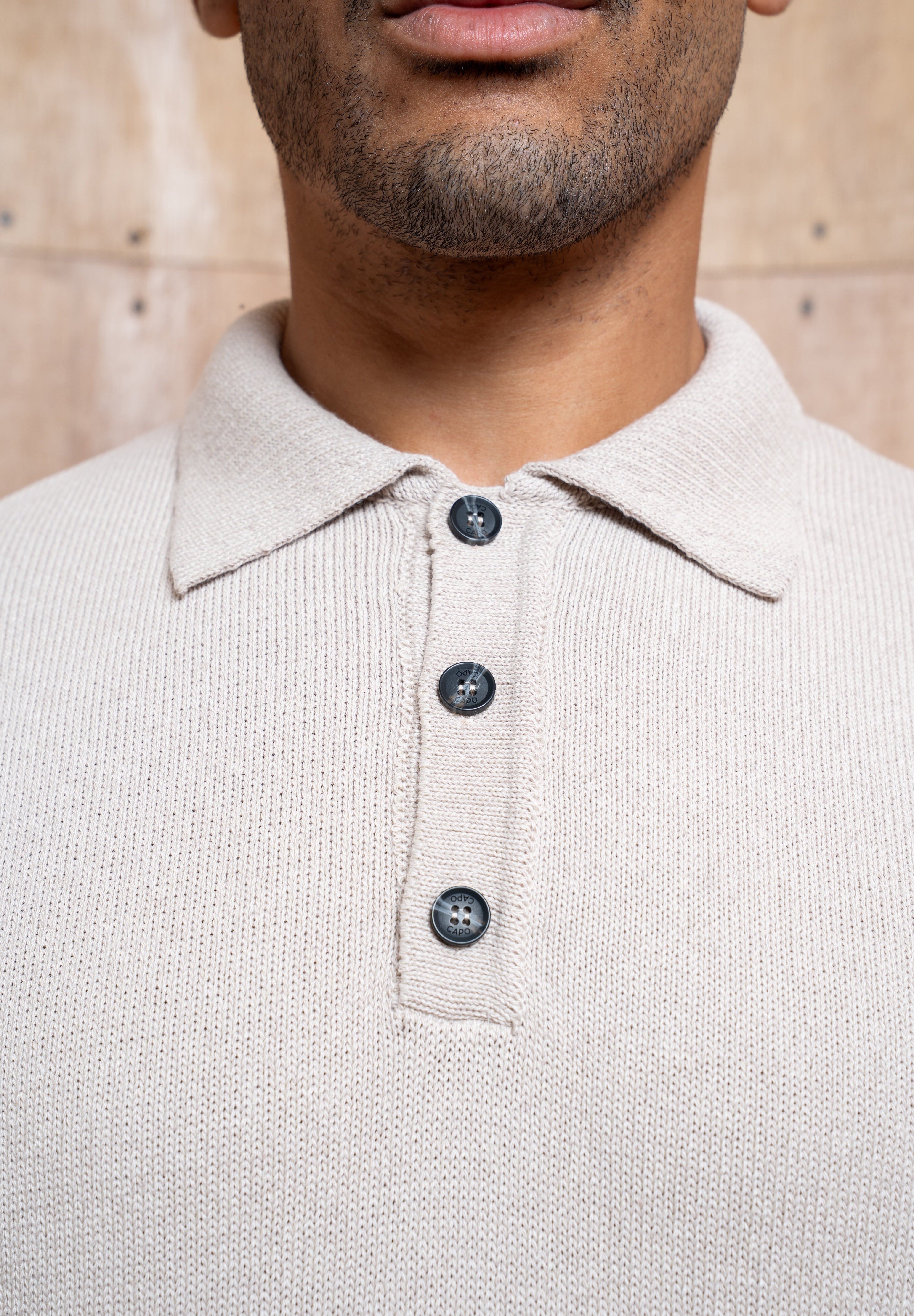 Capo Button LS Polo Shirt - Oatmeal