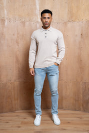 Capo Button LS Polo Shirt - Oatmeal