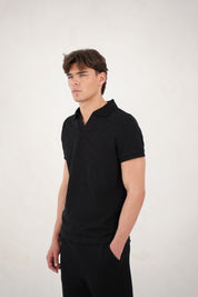 Capo Jersey Slub Cuban Polo Shirt - Black