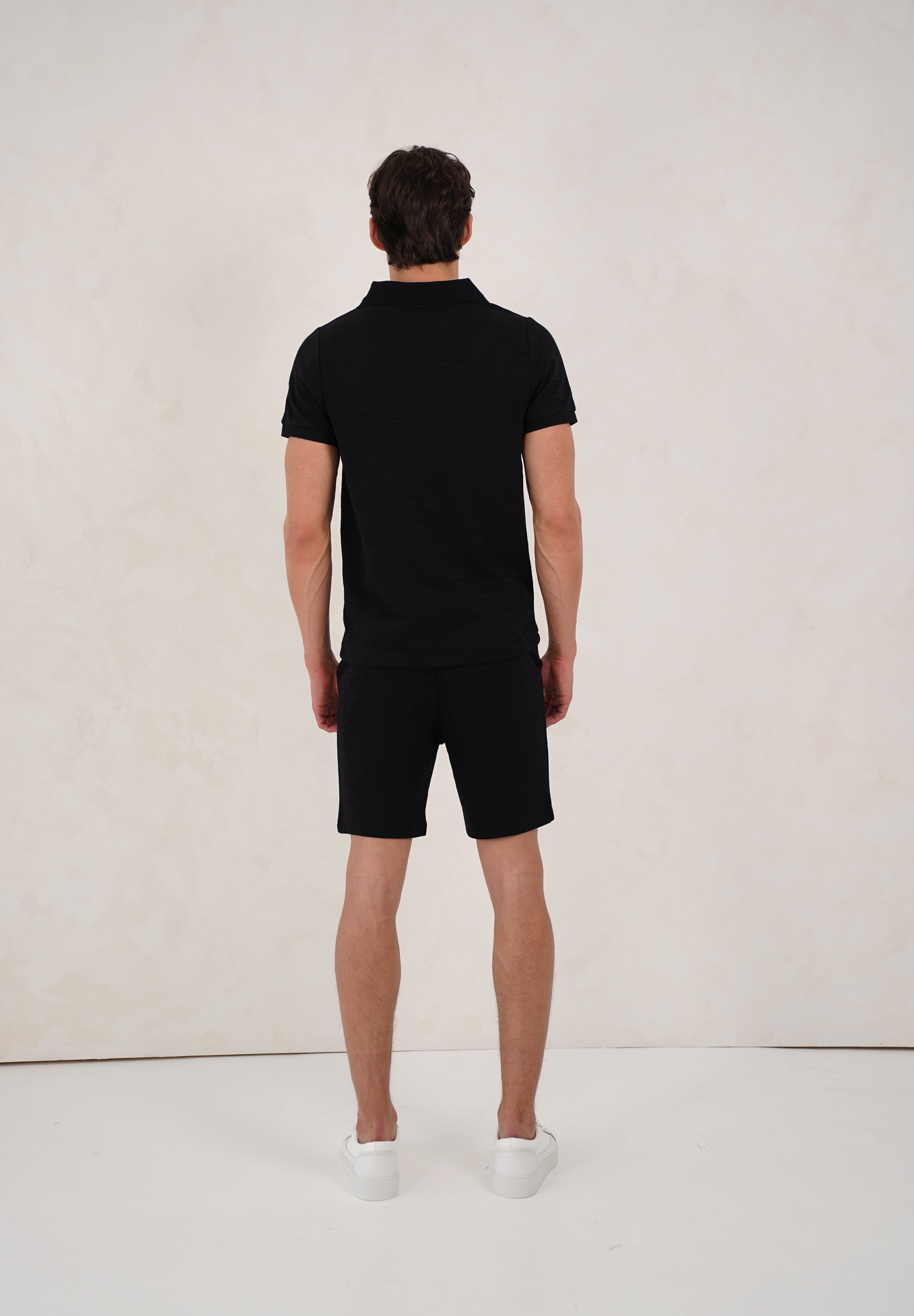 Capo Jersey Slub Cuban Polo Shirt - Black