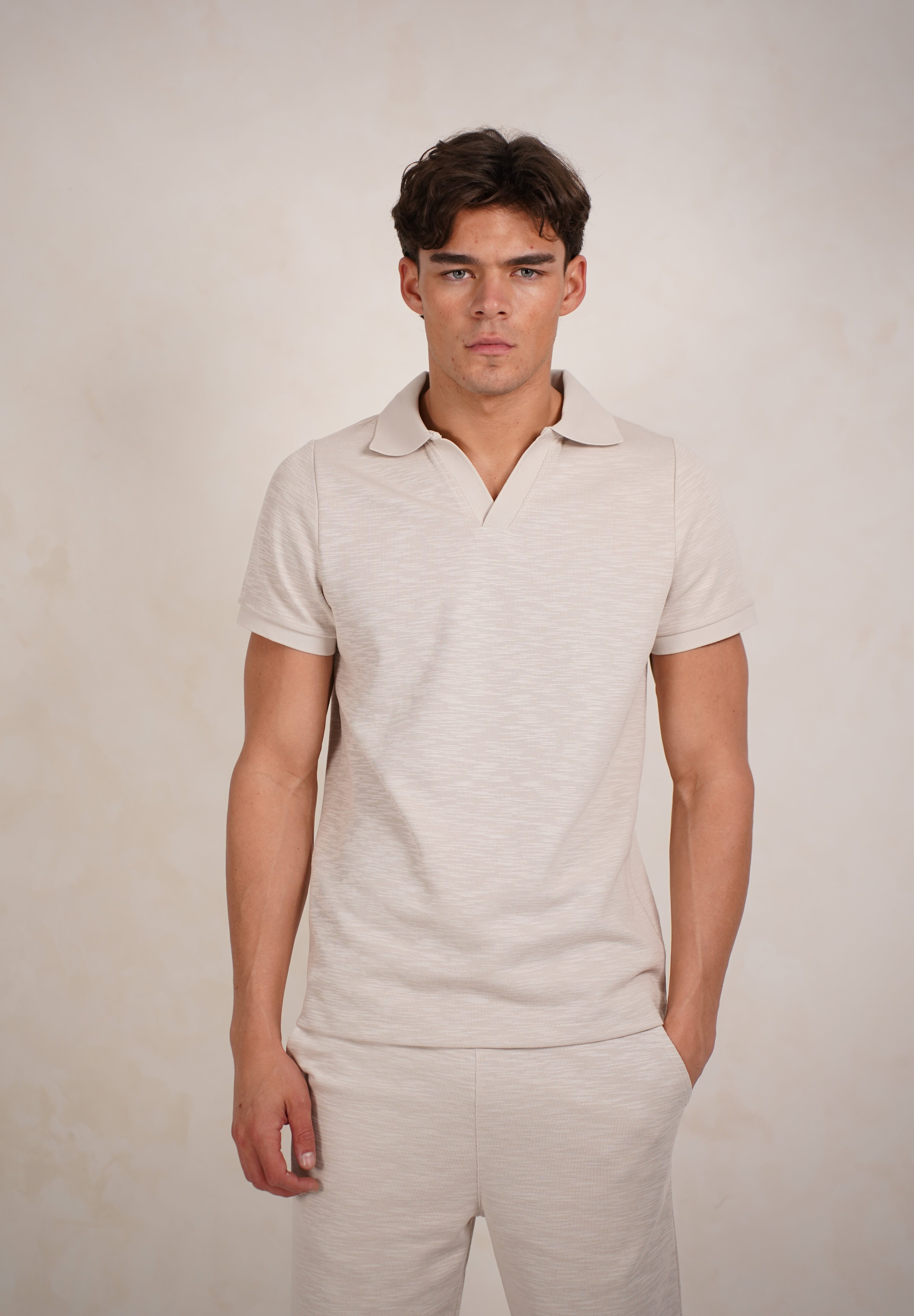 Capo Jersey Slub Cuban Polo Shirt - Stone Grey