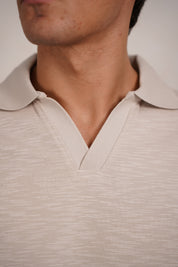 Capo Jersey Slub Cuban Polo Shirt - Stone Grey
