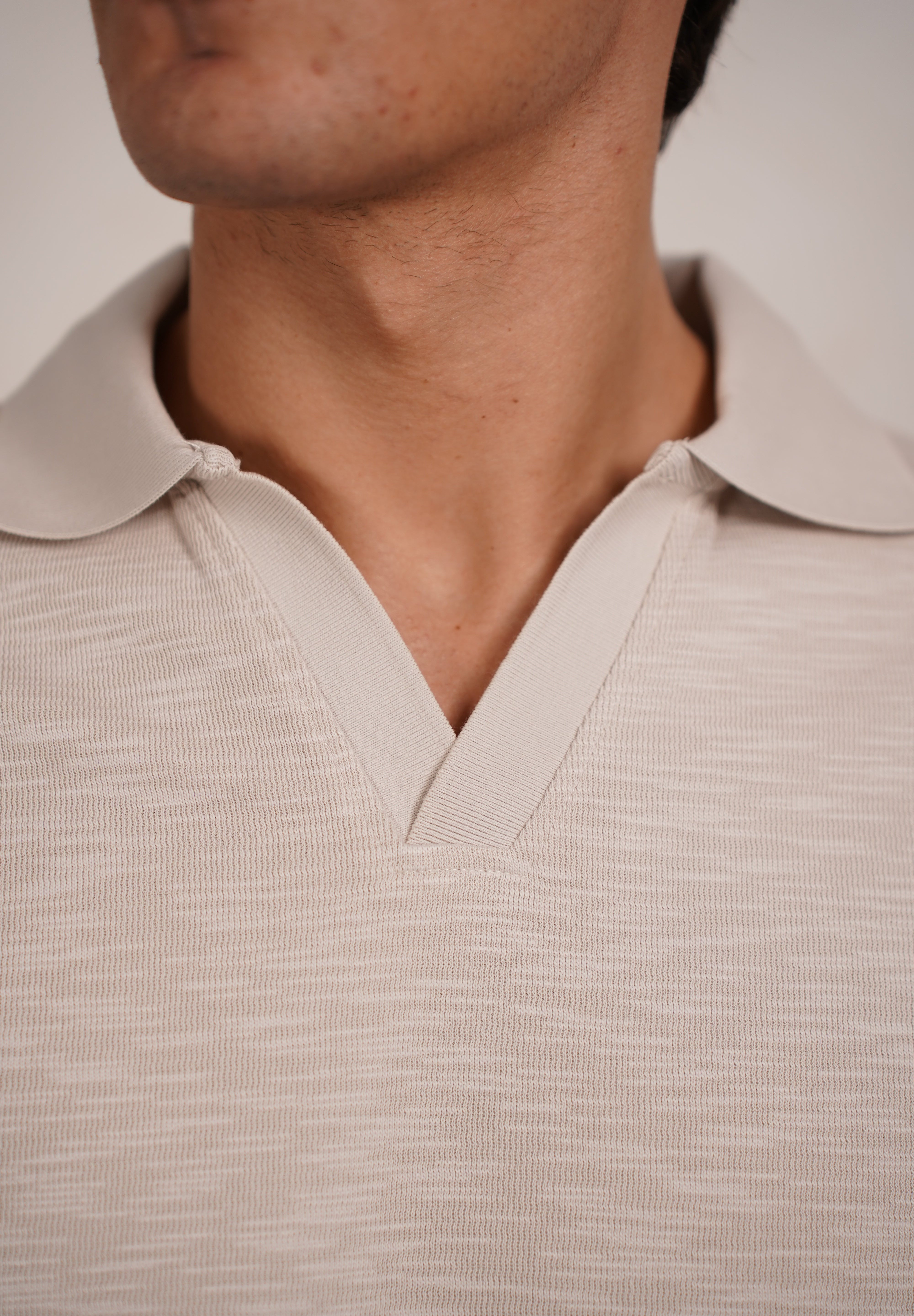 Capo Jersey Slub Cuban Polo Shirt - Stone Grey