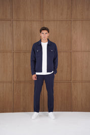 Capo Nick Zip Up Interlock Overshirt - Navy
