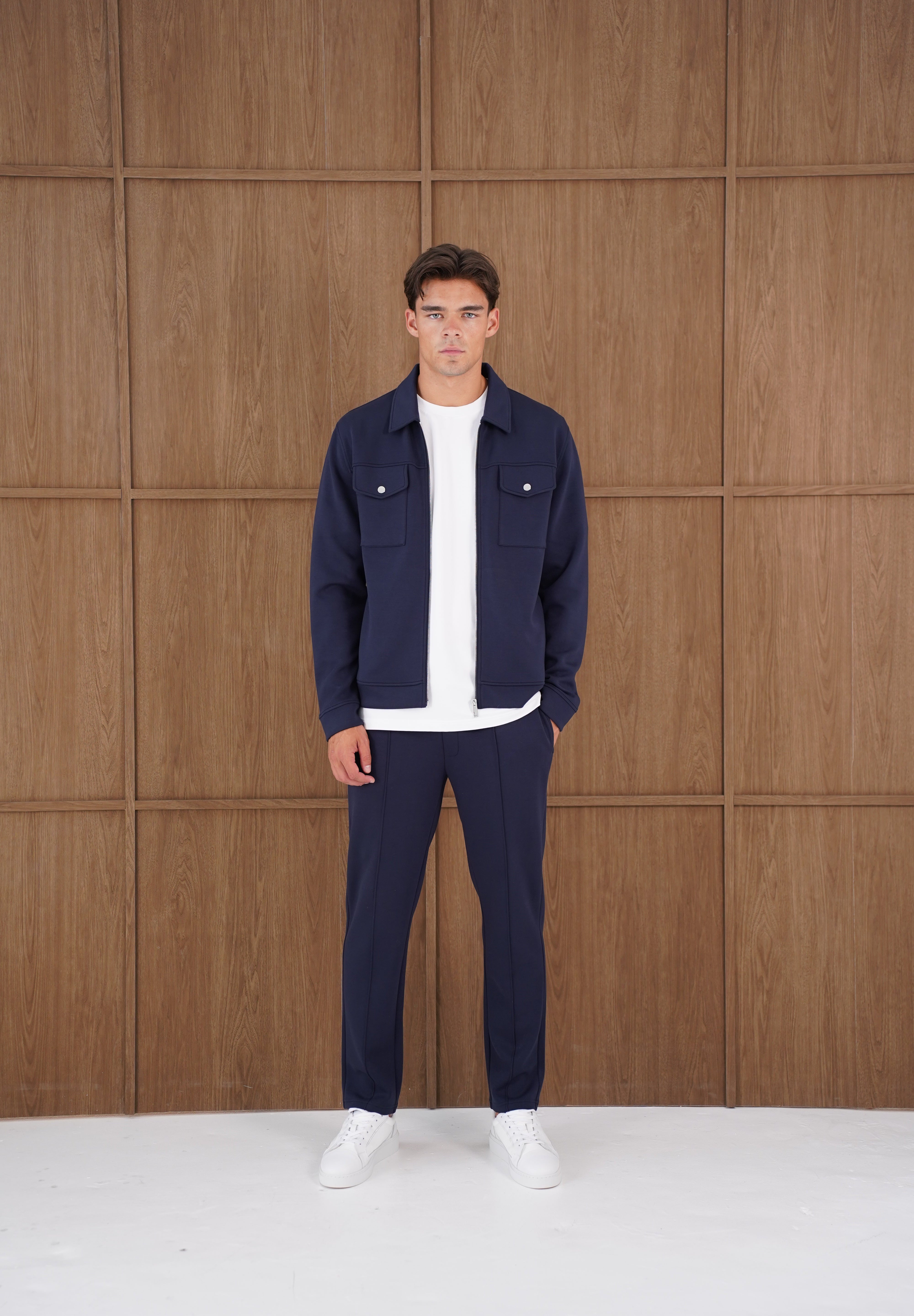 Capo Nick Zip Up Interlock Overshirt - Navy