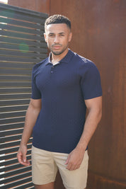 Capo Hexagonal Button Up Polo Shirt - Navy