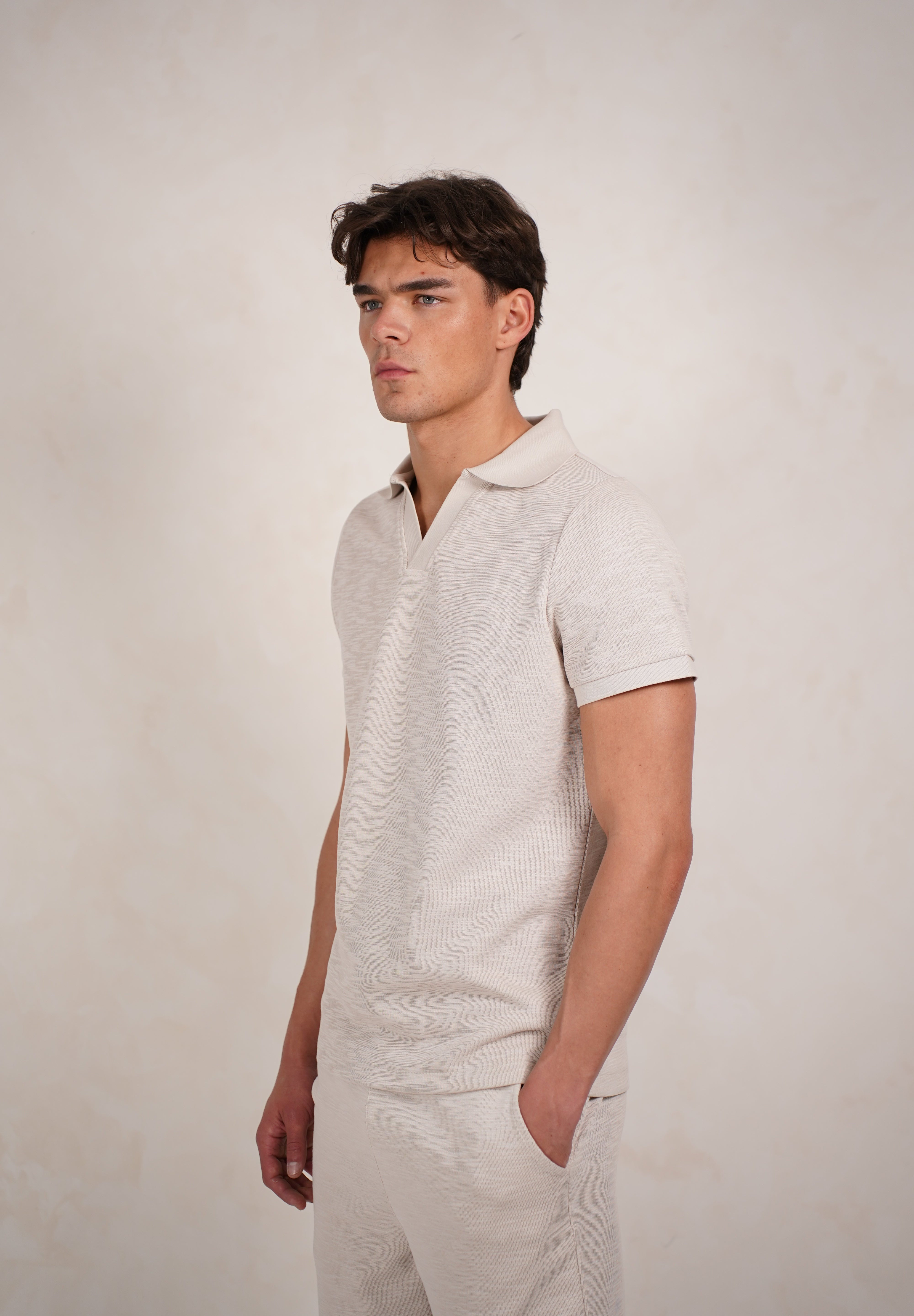 Capo Jersey Slub Cuban Polo Shirt - Stone Grey