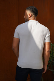 Capo Jacquard Zip Up Polo Shirt - Light Grey
