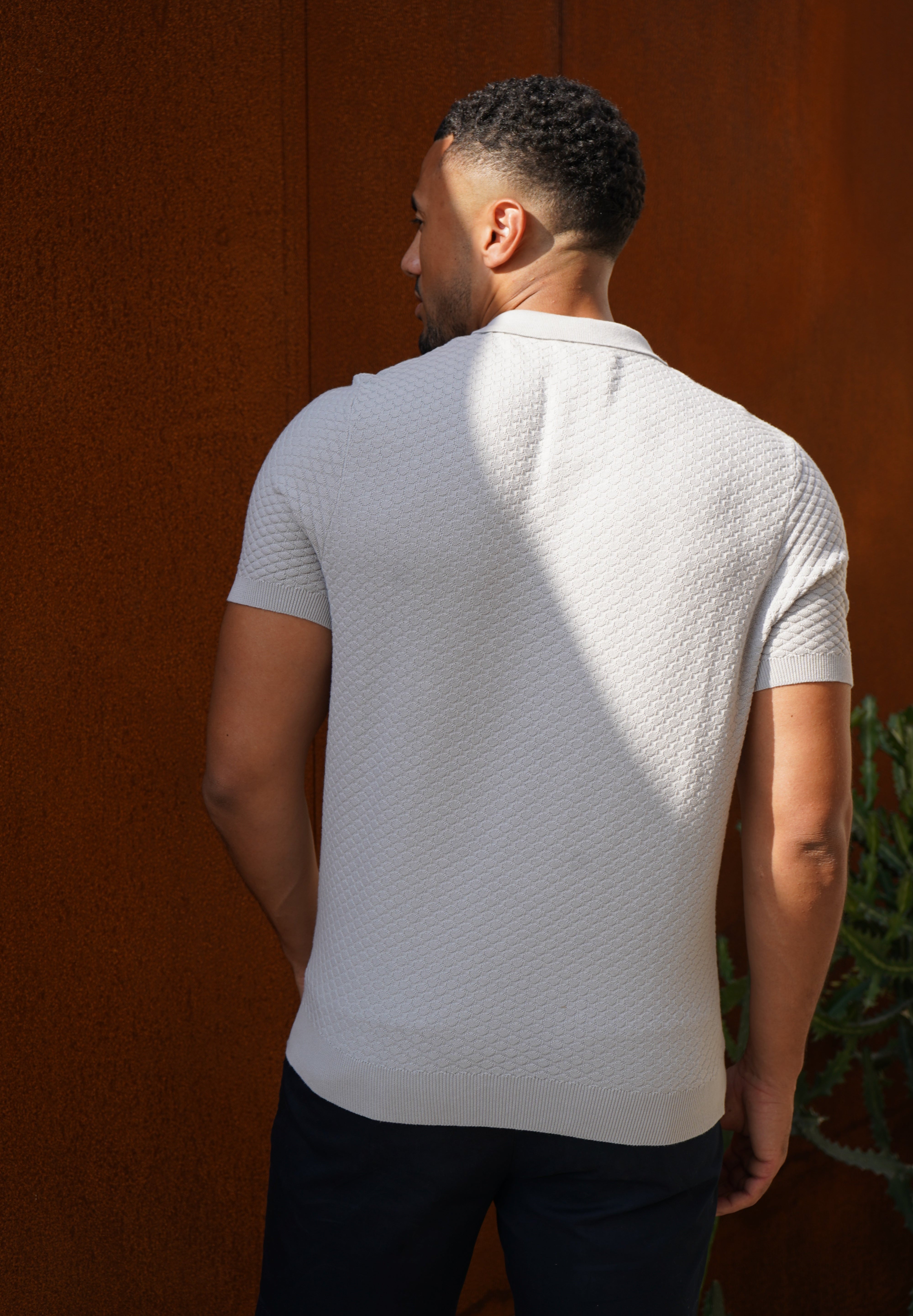 Capo Jacquard Zip Up Polo Shirt - Light Grey