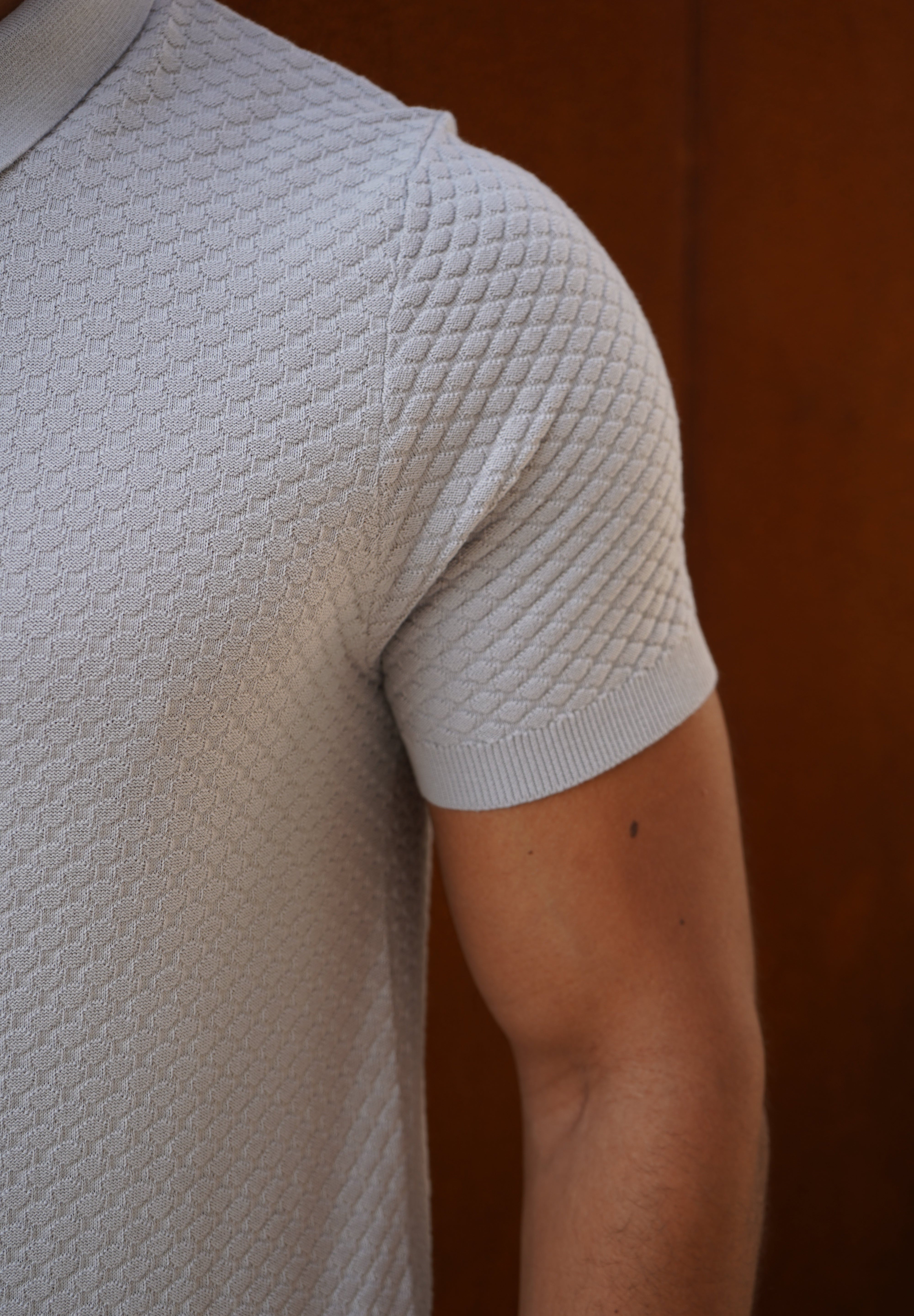 Capo Jacquard Zip Up Polo Shirt - Light Grey