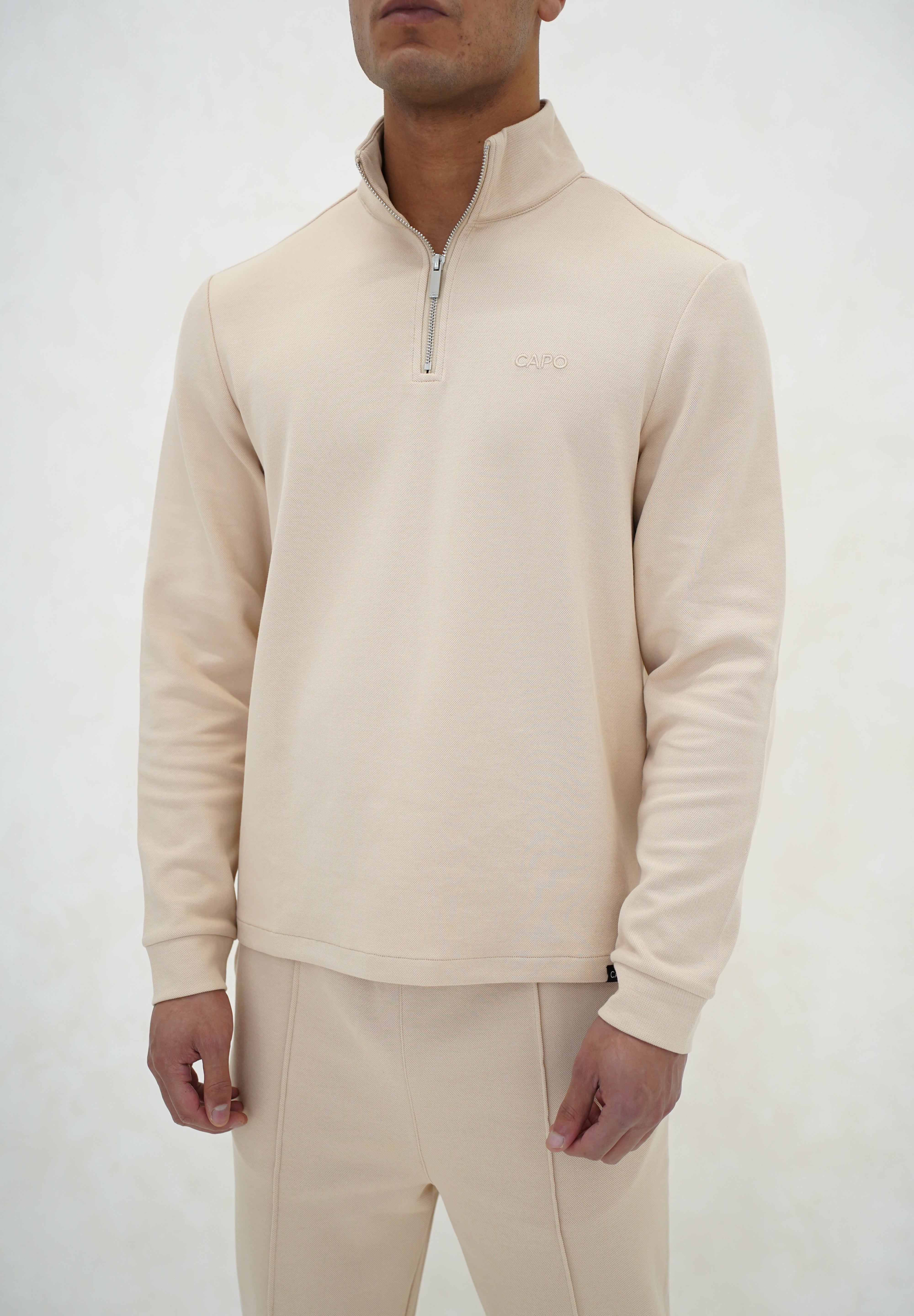 Capo Pique 1/4 Zip Top - Oatmeal