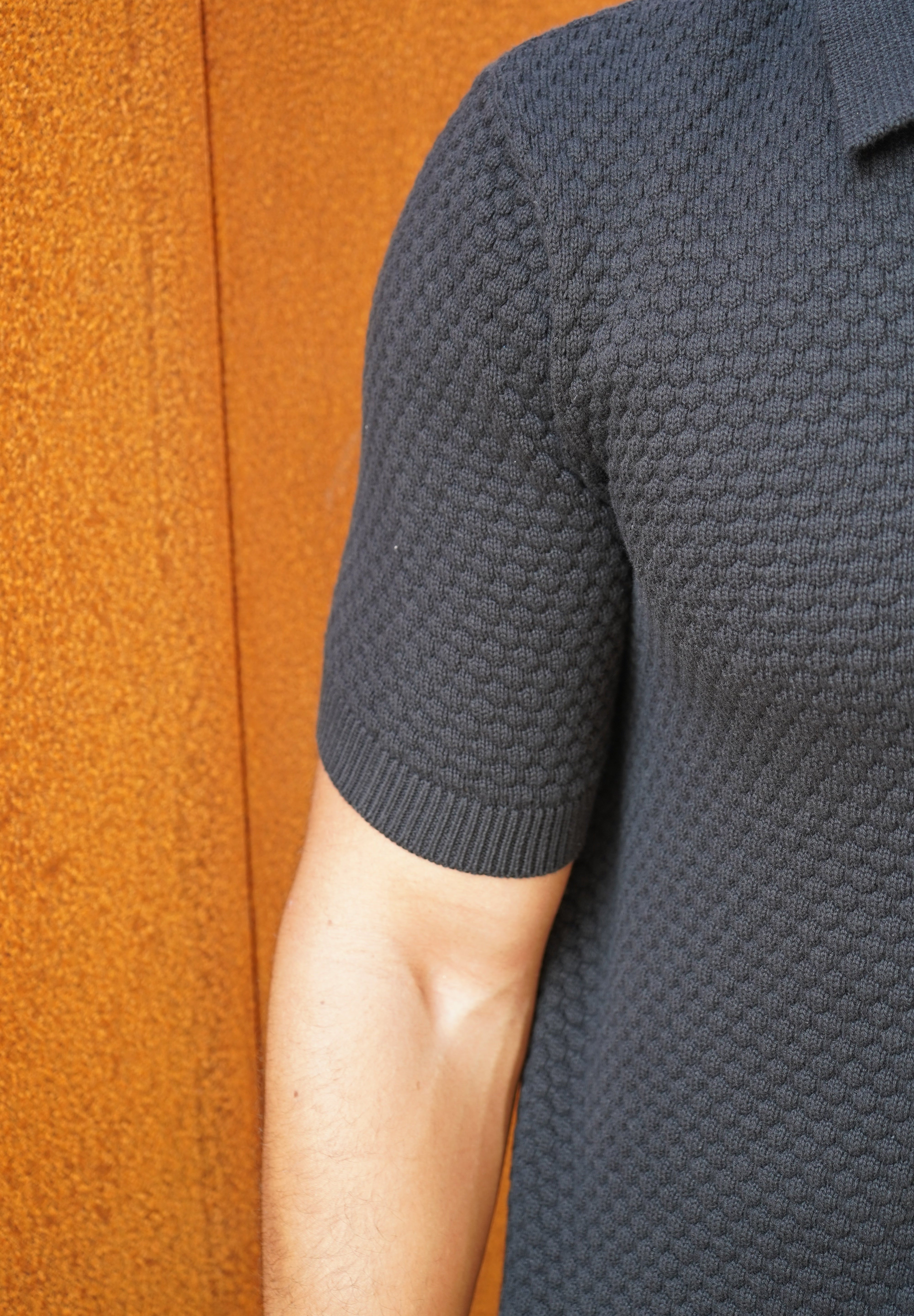 Capo Jacquard Button Up Polo Shirt - Black