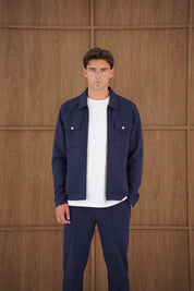 Capo Nick Zip Up Interlock Overshirt - Navy