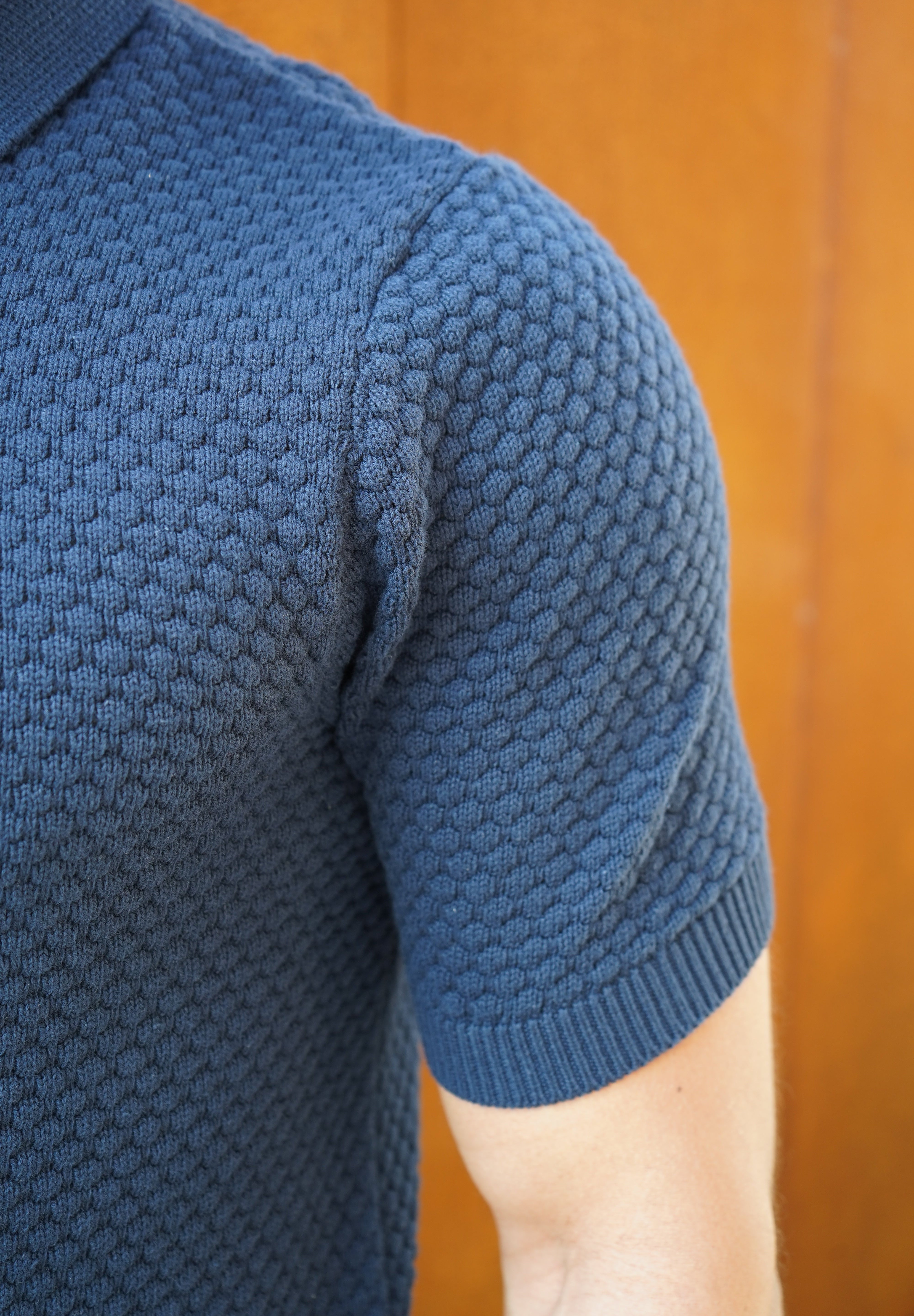 Capo Jacquard Button Up Polo Shirt - Navy