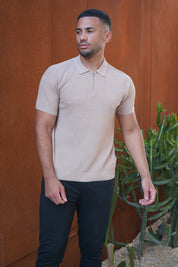 Capo Micro Square Zip Polo Shirt - Taupe