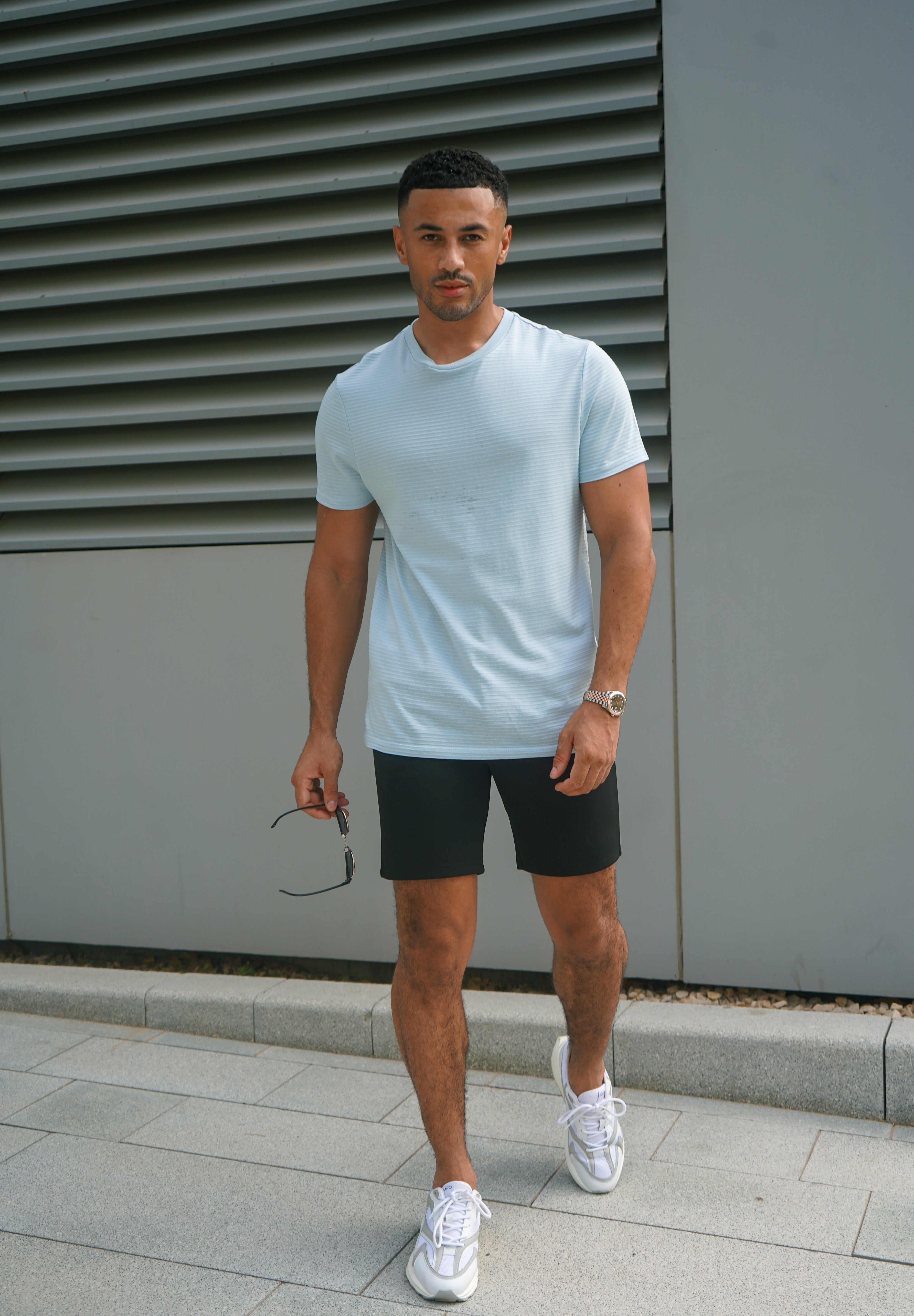 Capo Mercerised Ribbed T-Shirt - Light Blue