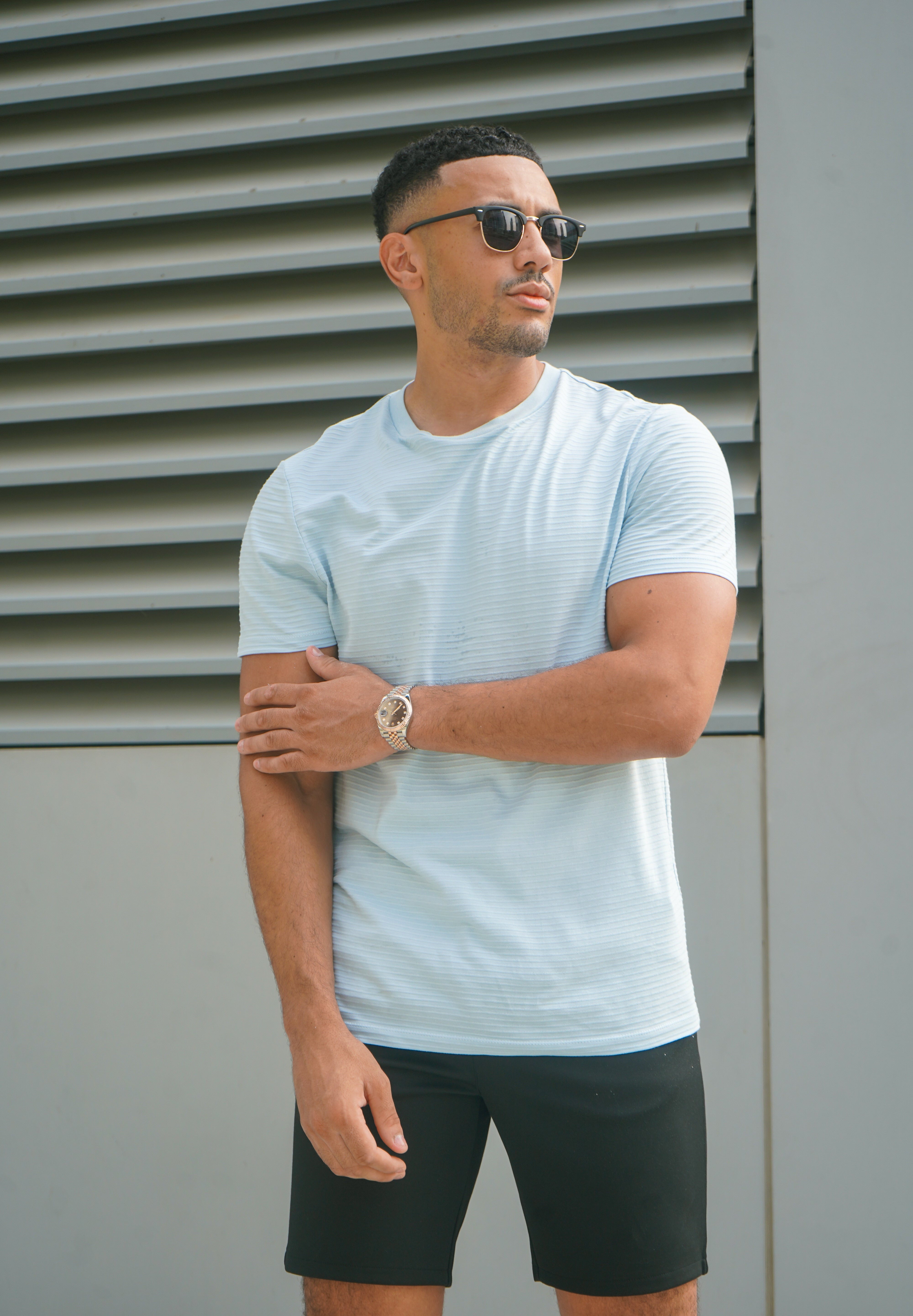 Capo Mercerised Ribbed T-Shirt - Light Blue