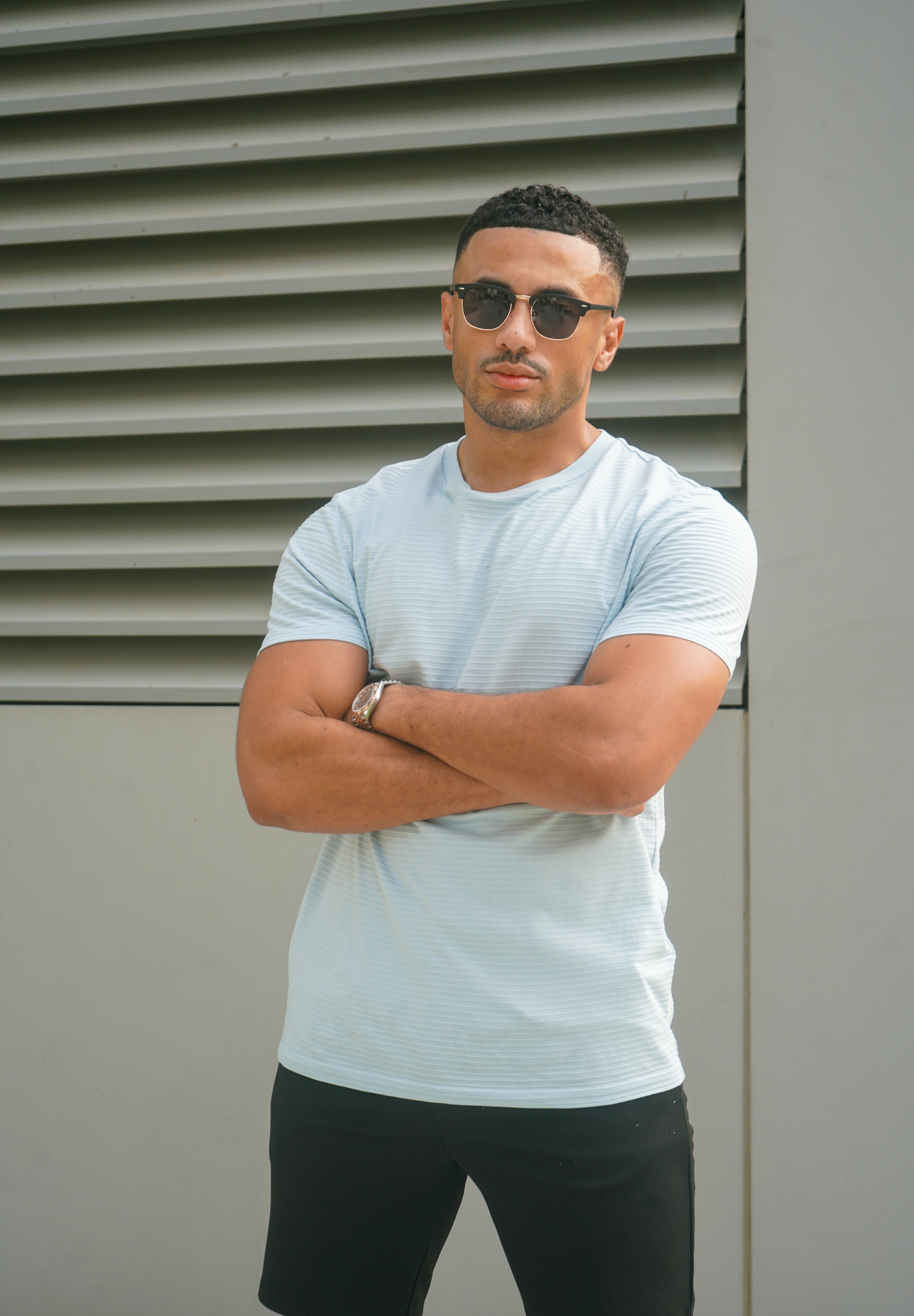Capo Mercerised Ribbed T-Shirt - Light Blue