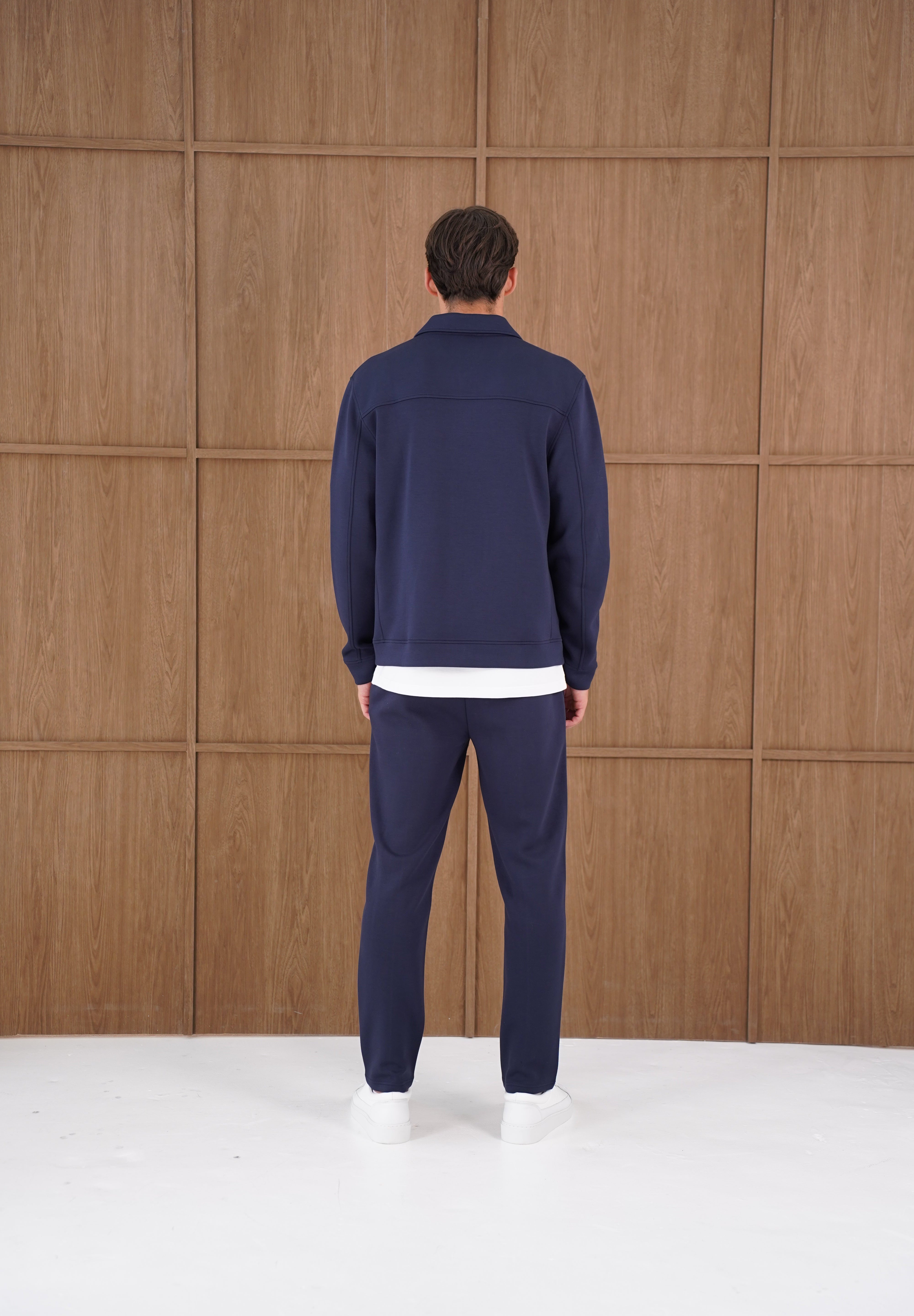 Capo Nick Zip Up Interlock Overshirt - Navy