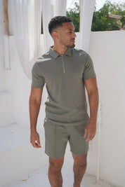 Capo Textured Zip Up Polo Shirt - Light Olive
