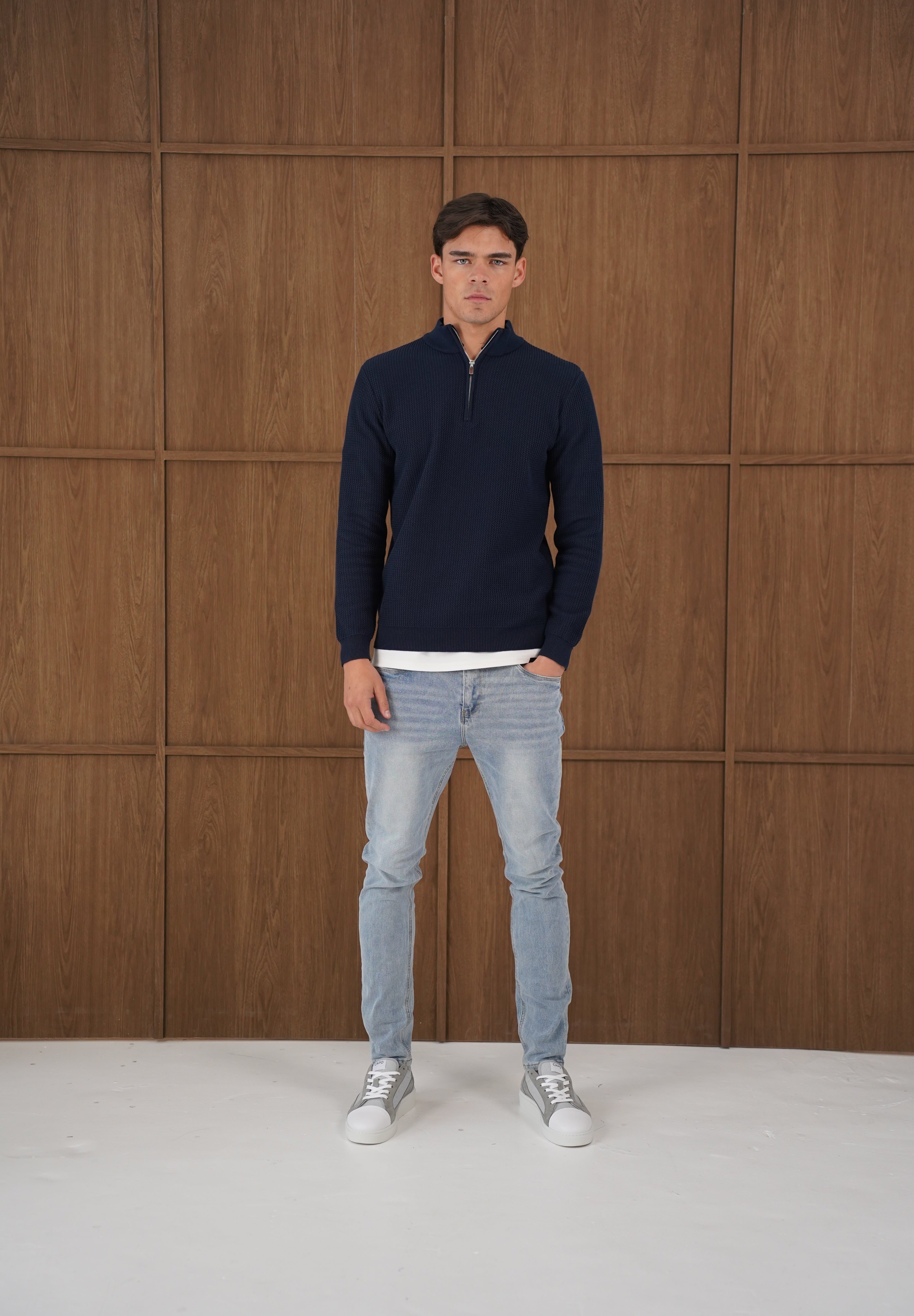 Capo TWIST Cotton 1/4 Zip Jumper - Navy