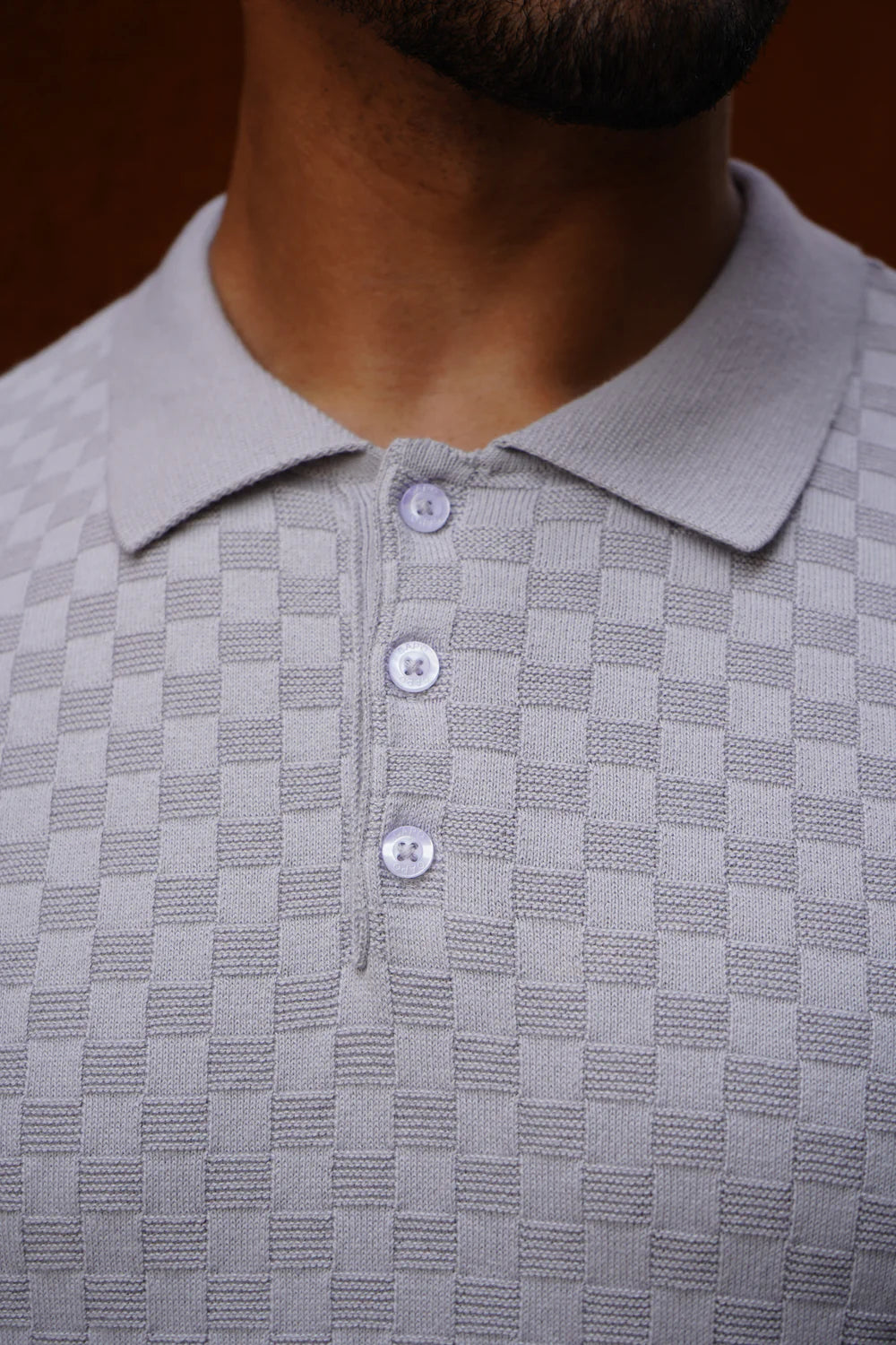 Capo Woven Panel Knit Polo Shirt - Light Grey
