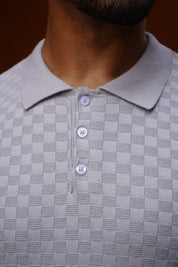 Capo Woven Panel Knit Polo Shirt - Light Grey
