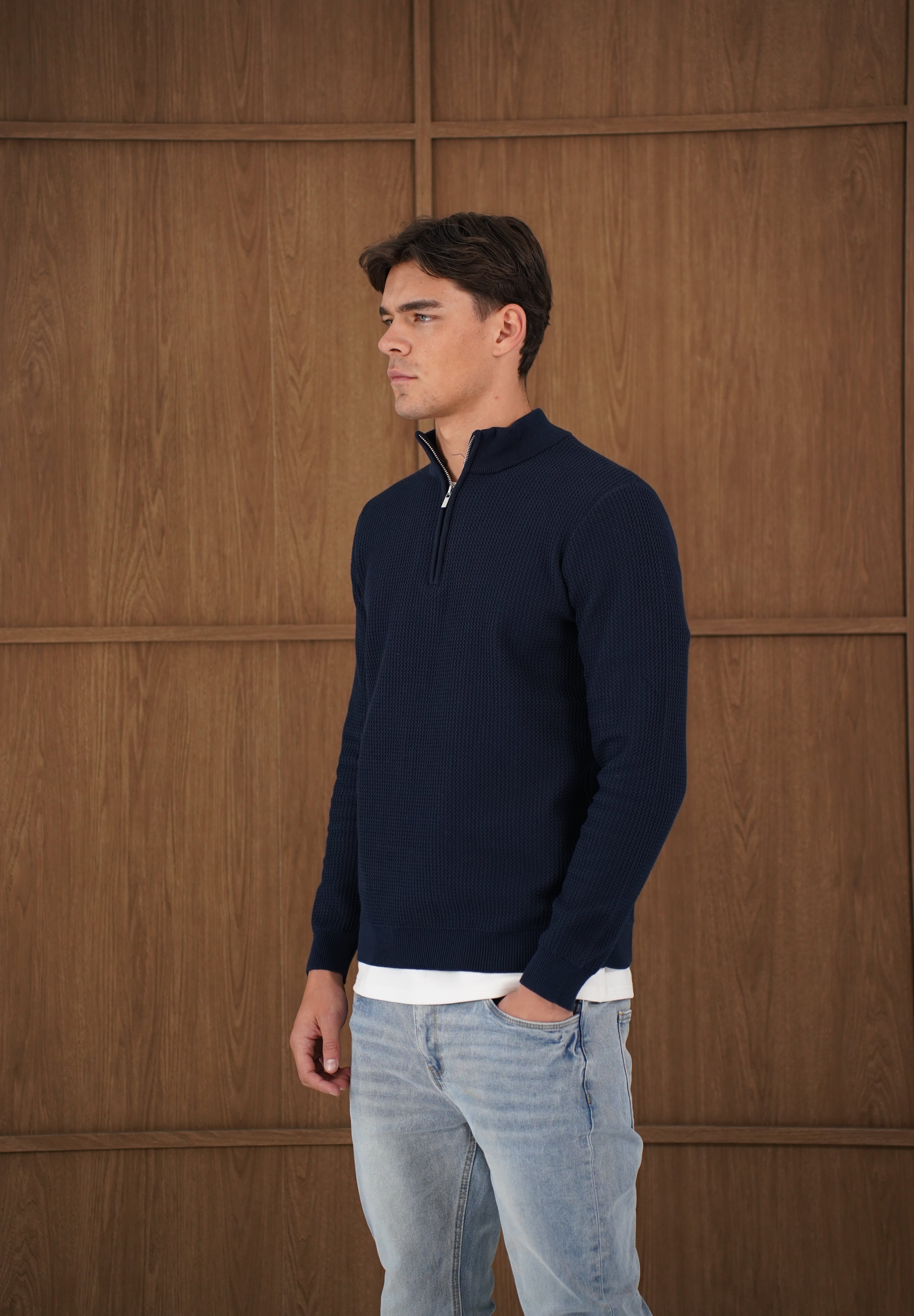 Capo TWIST Cotton 1/4 Zip Jumper - Navy