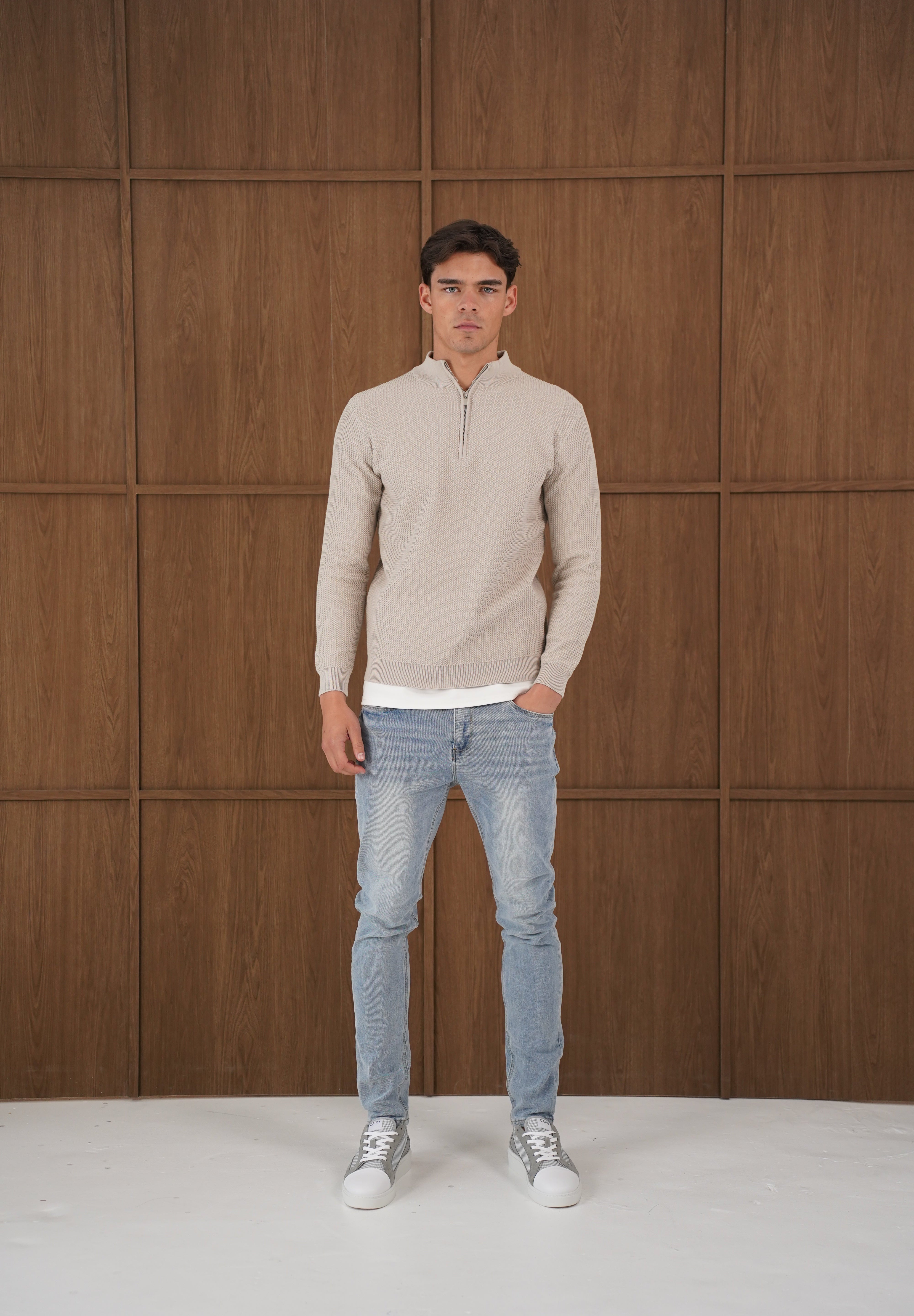 Capo TWIST Cotton 1/4 Zip Jumper - Stone