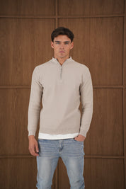 Capo TWIST Cotton 1/4 Zip Jumper - Stone