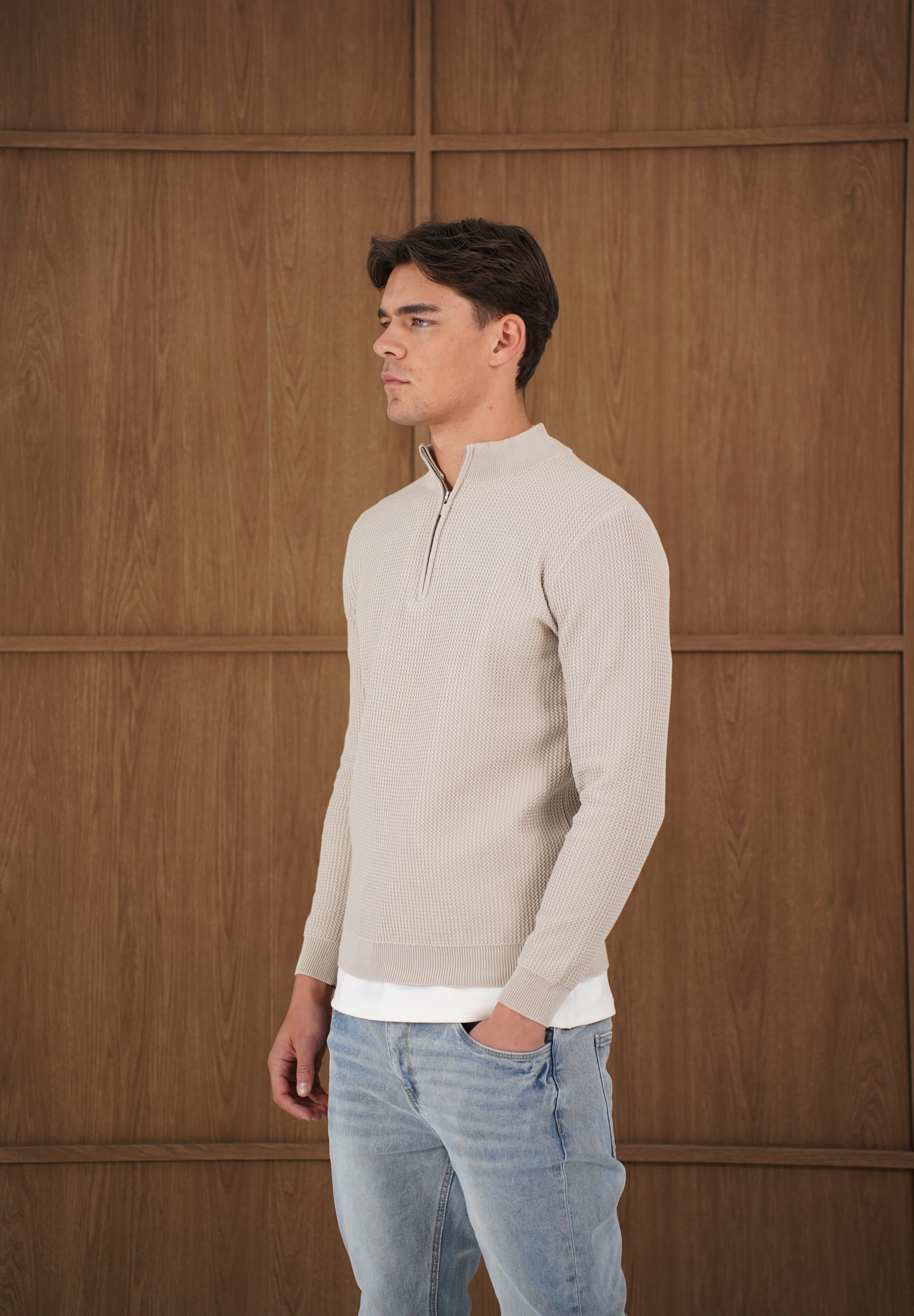 Capo TWIST Cotton 1/4 Zip Jumper - Stone