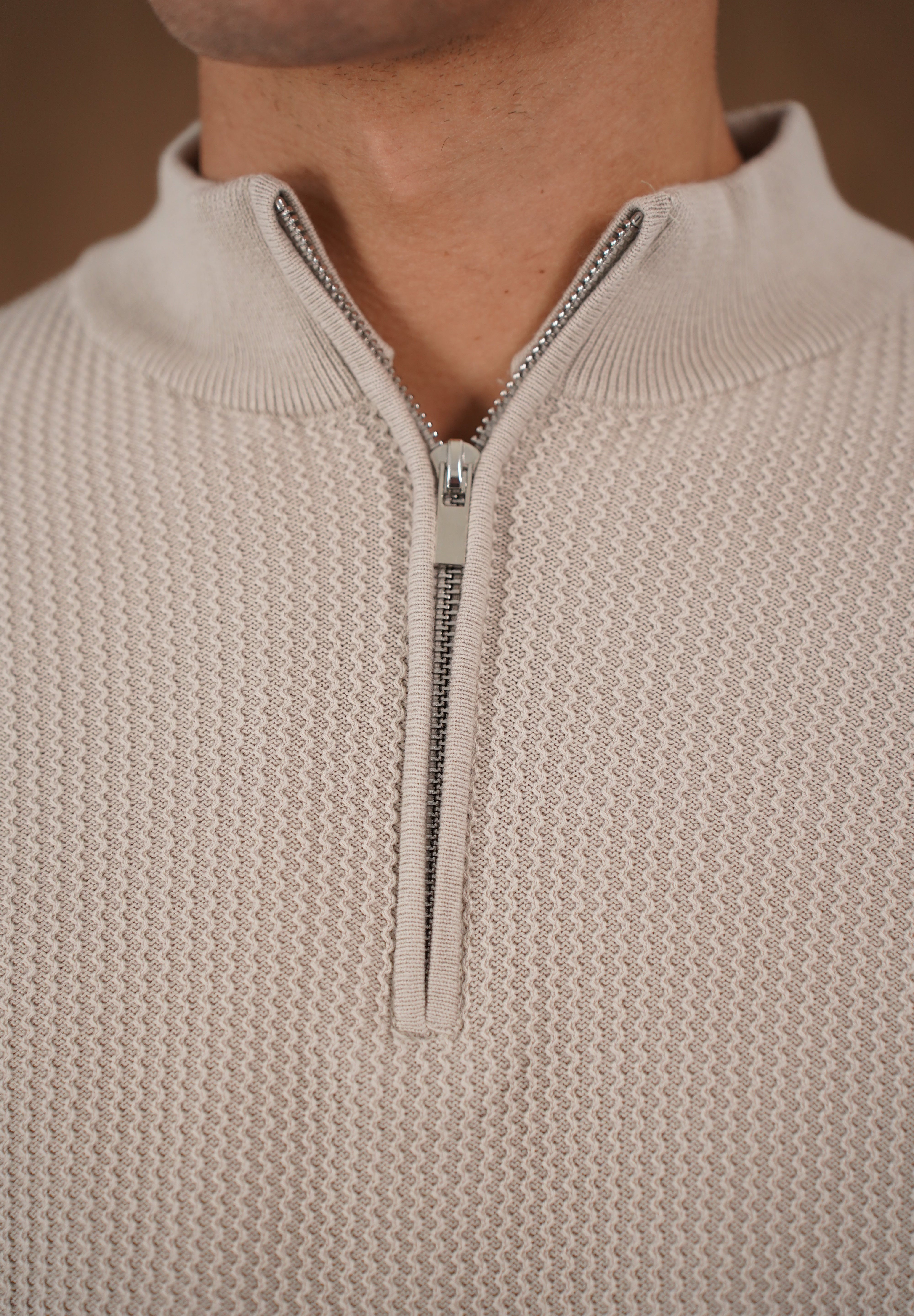 Capo TWIST Cotton 1/4 Zip Jumper - Stone