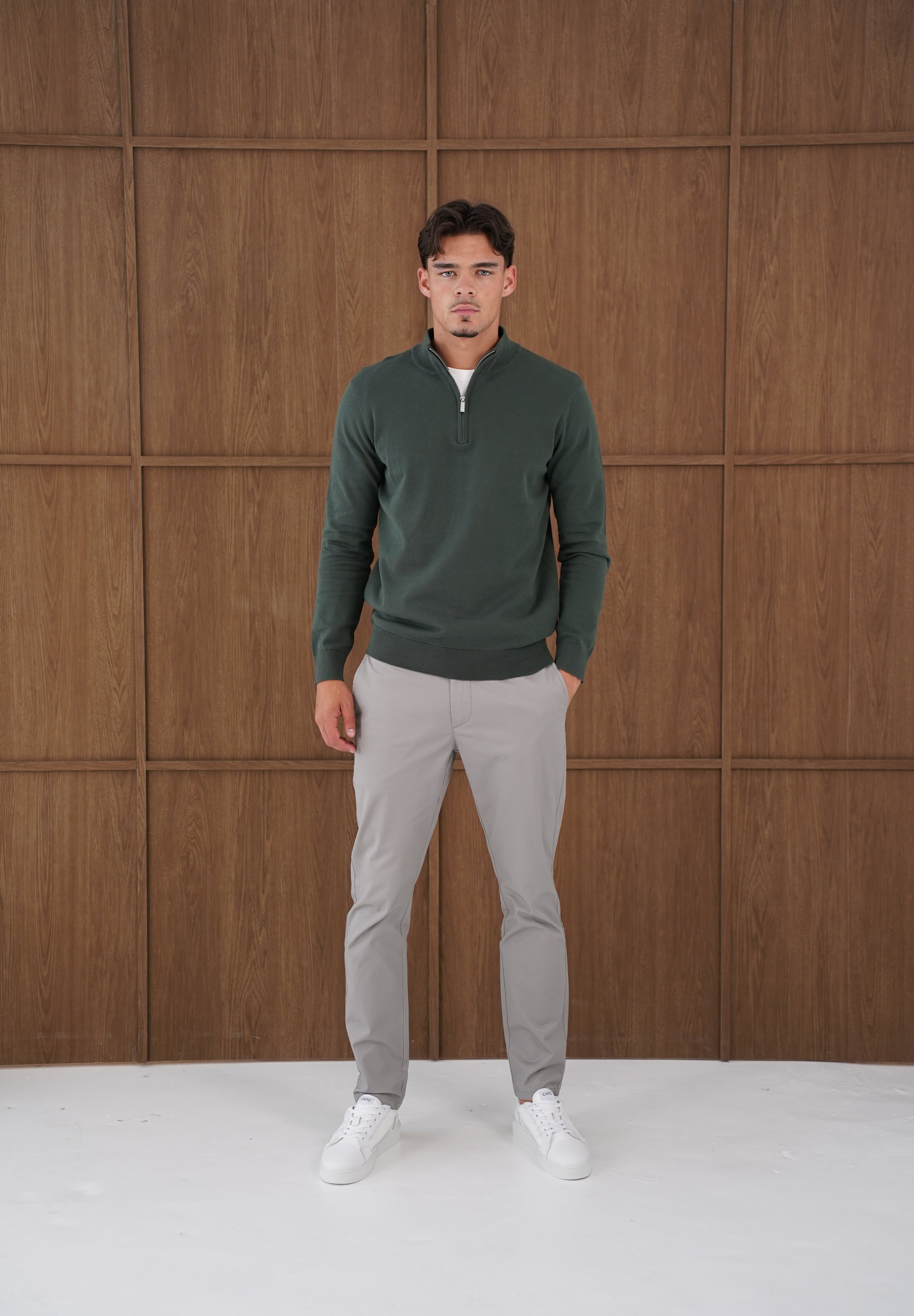 Capo Egyptian Cotton 1/4 Zip Top - Moss Green