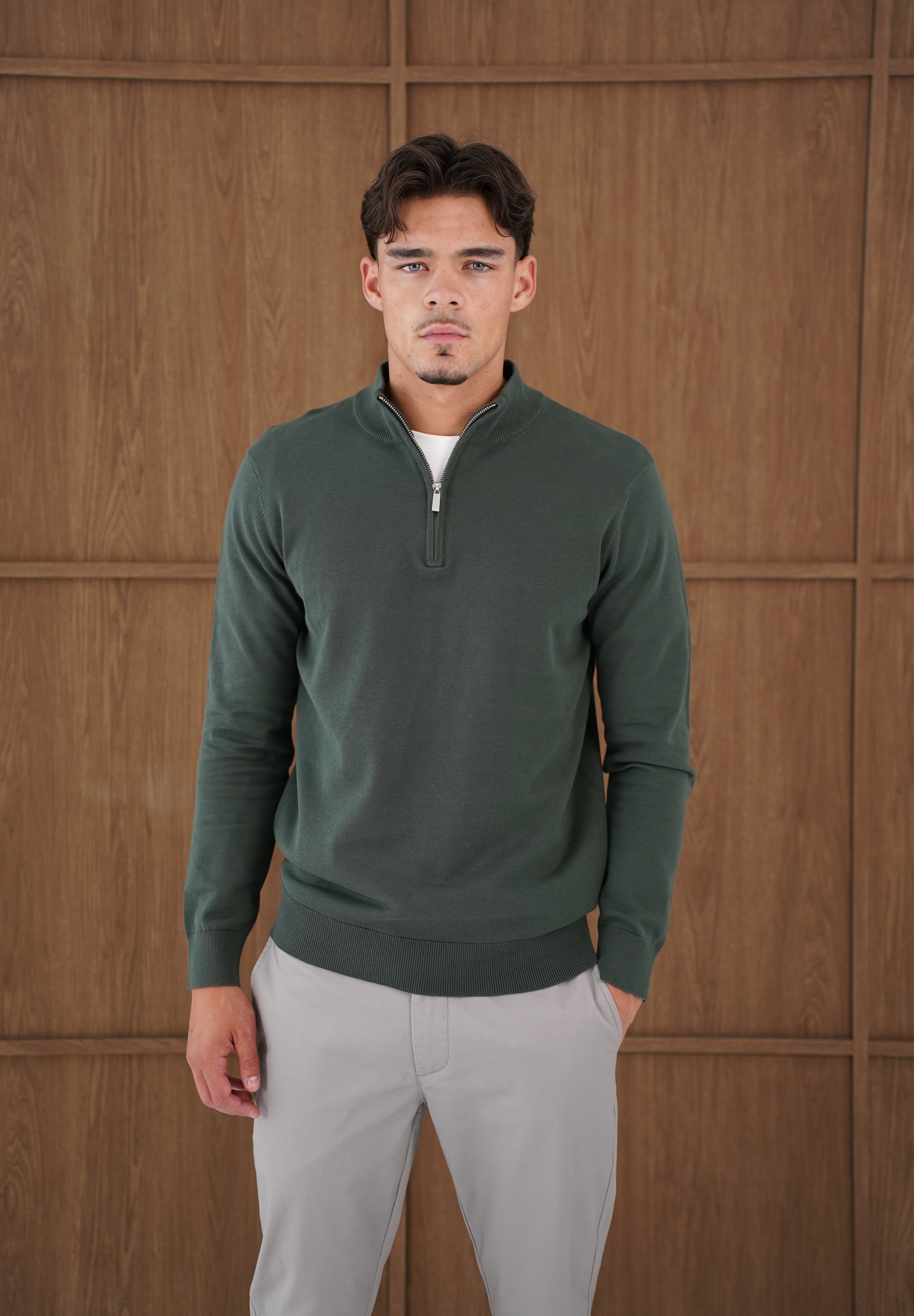 Capo Egyptian Cotton 1/4 Zip Top - Moss Green