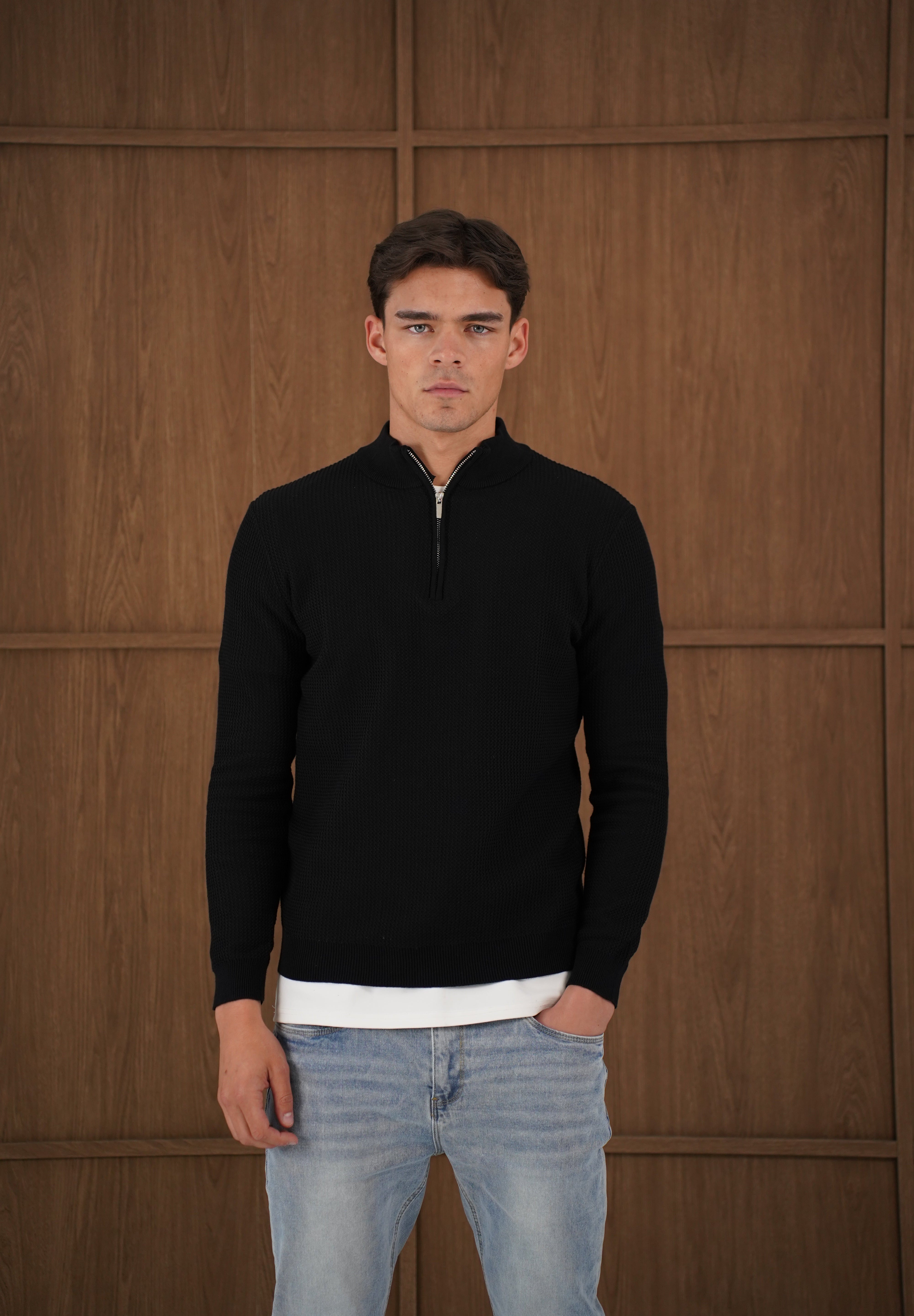 Capo TWIST Cotton 1/4 Zip Jumper - Black