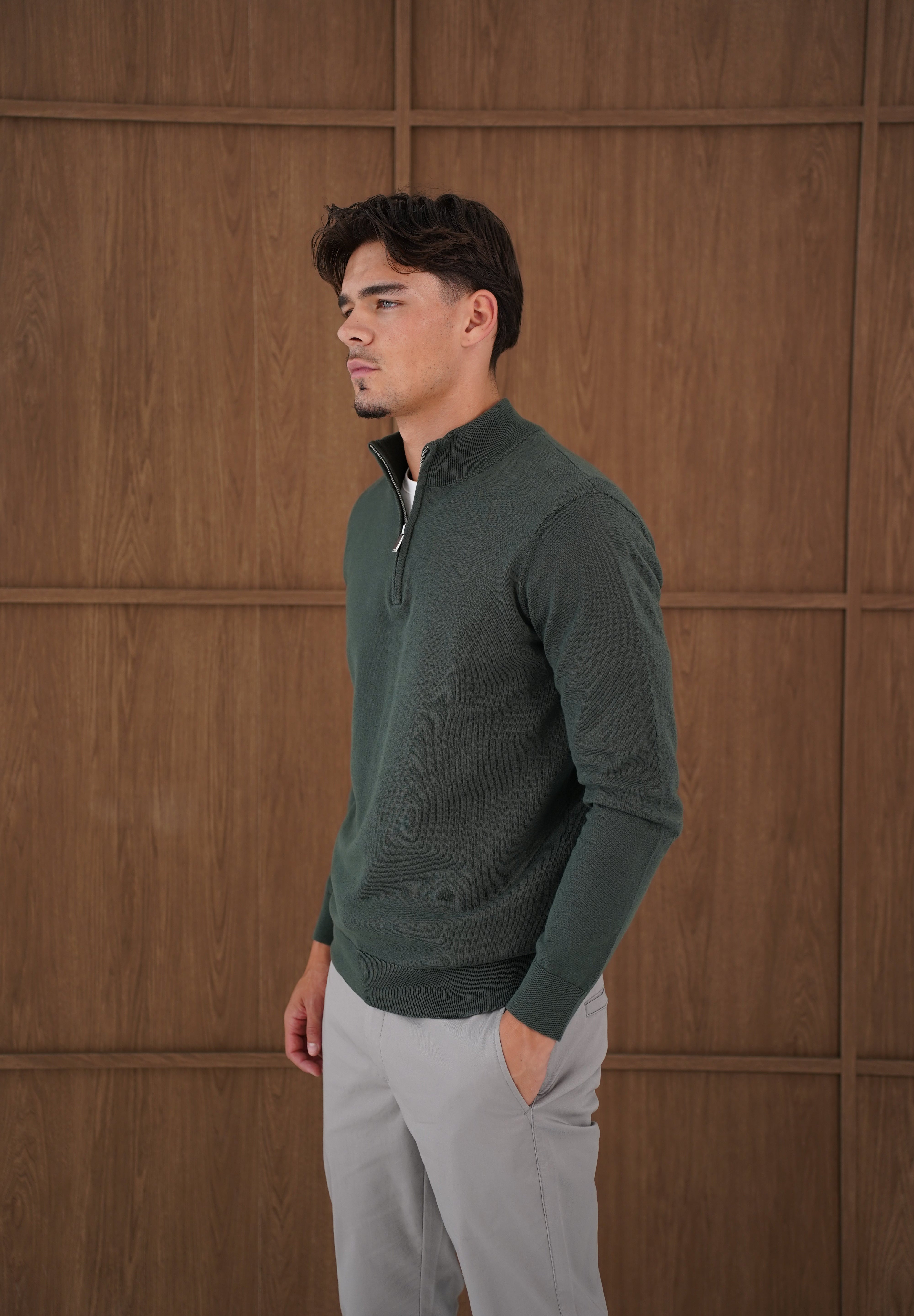 Capo Egyptian Cotton 1/4 Zip Top - Moss Green