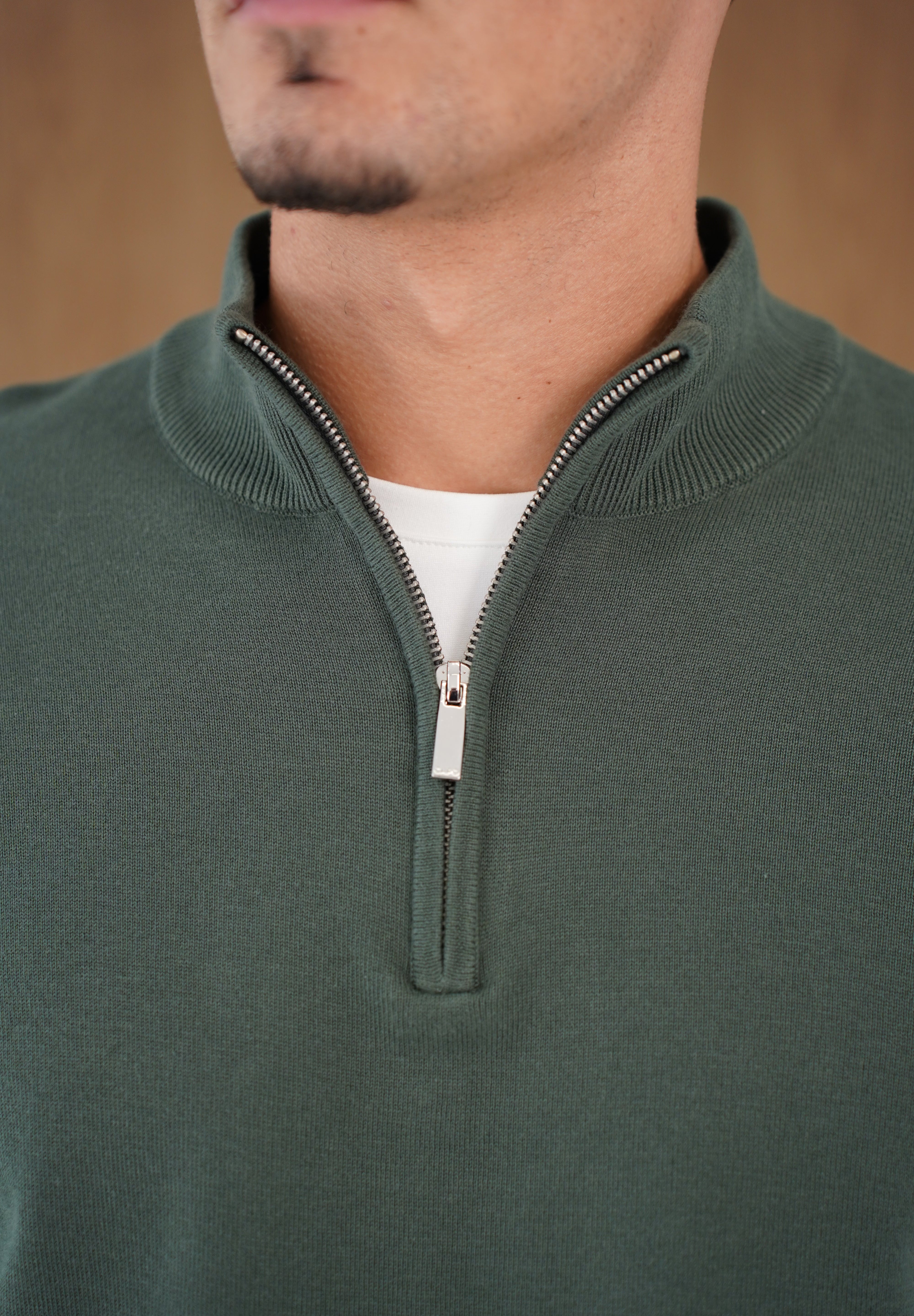 Capo Egyptian Cotton 1/4 Zip Top - Moss Green