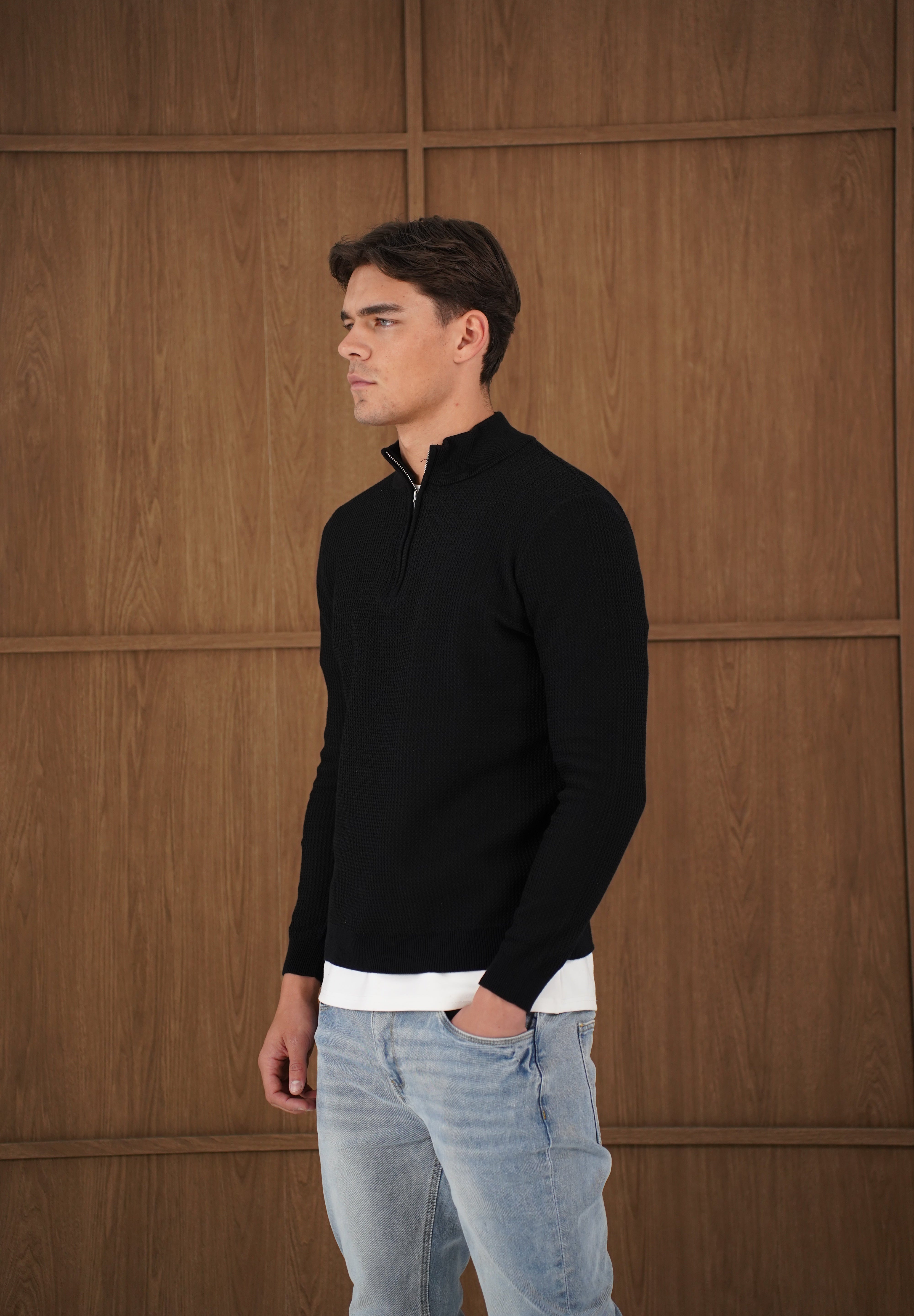 Capo TWIST Cotton 1/4 Zip Jumper - Black