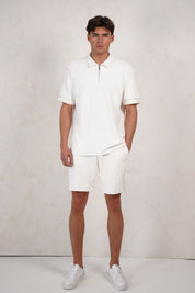 Capo Textured Tape Zip Polo Shirt - Off White
