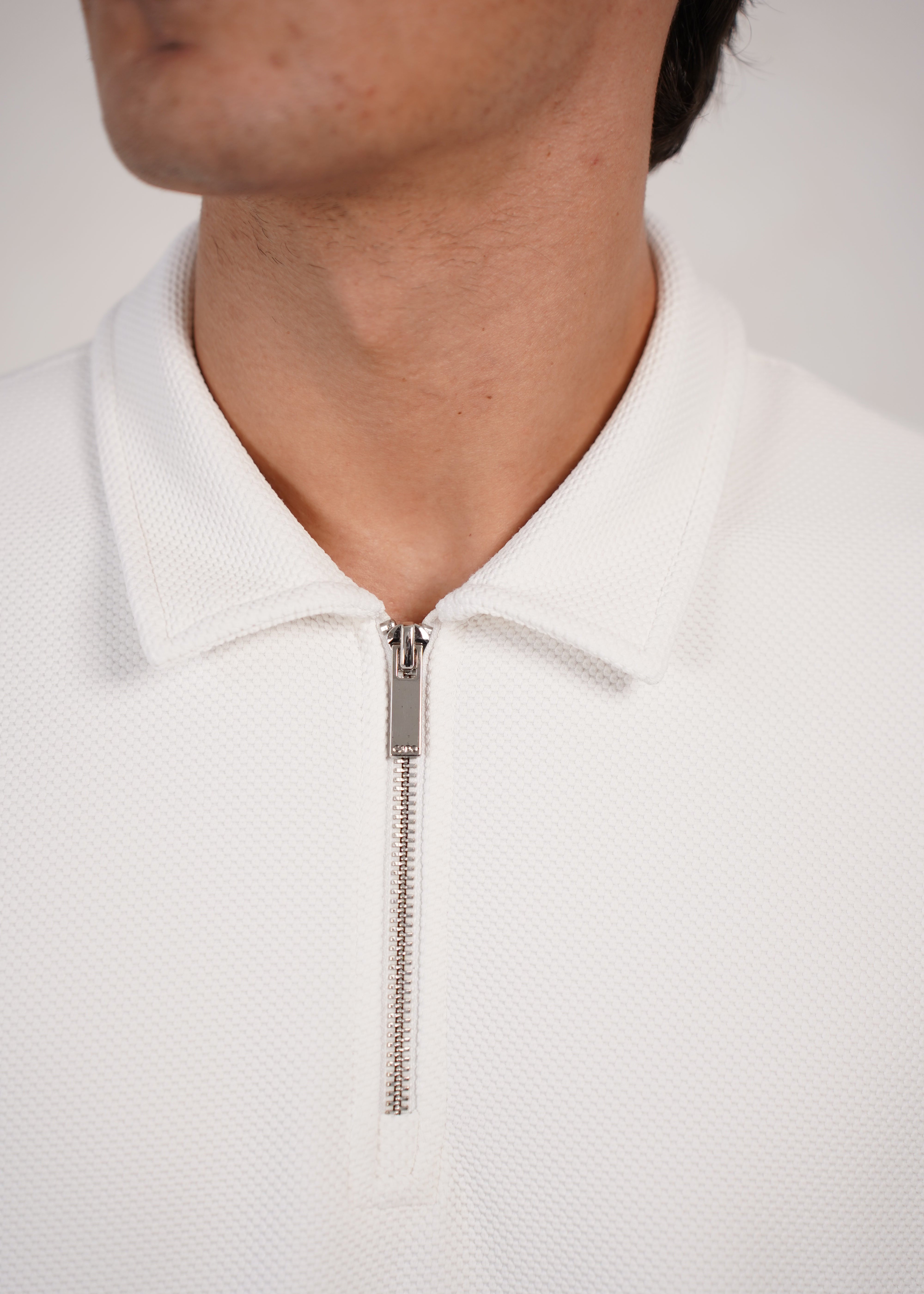 Capo Textured Tape Zip Polo Shirt - Off White