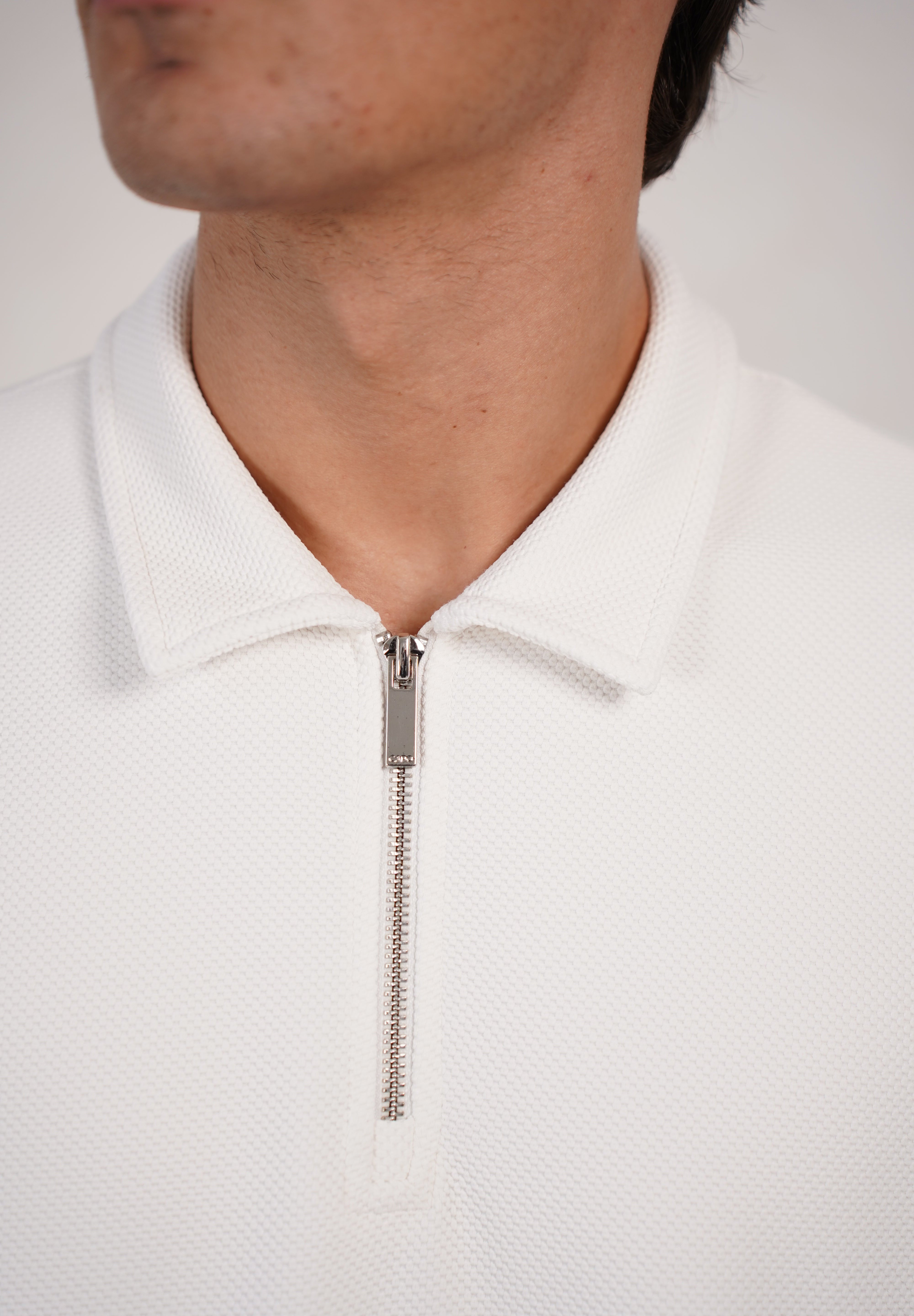Capo Textured Tape Zip Polo Shirt - Off White