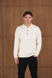 Capo Button LS Polo Shirt - Cream