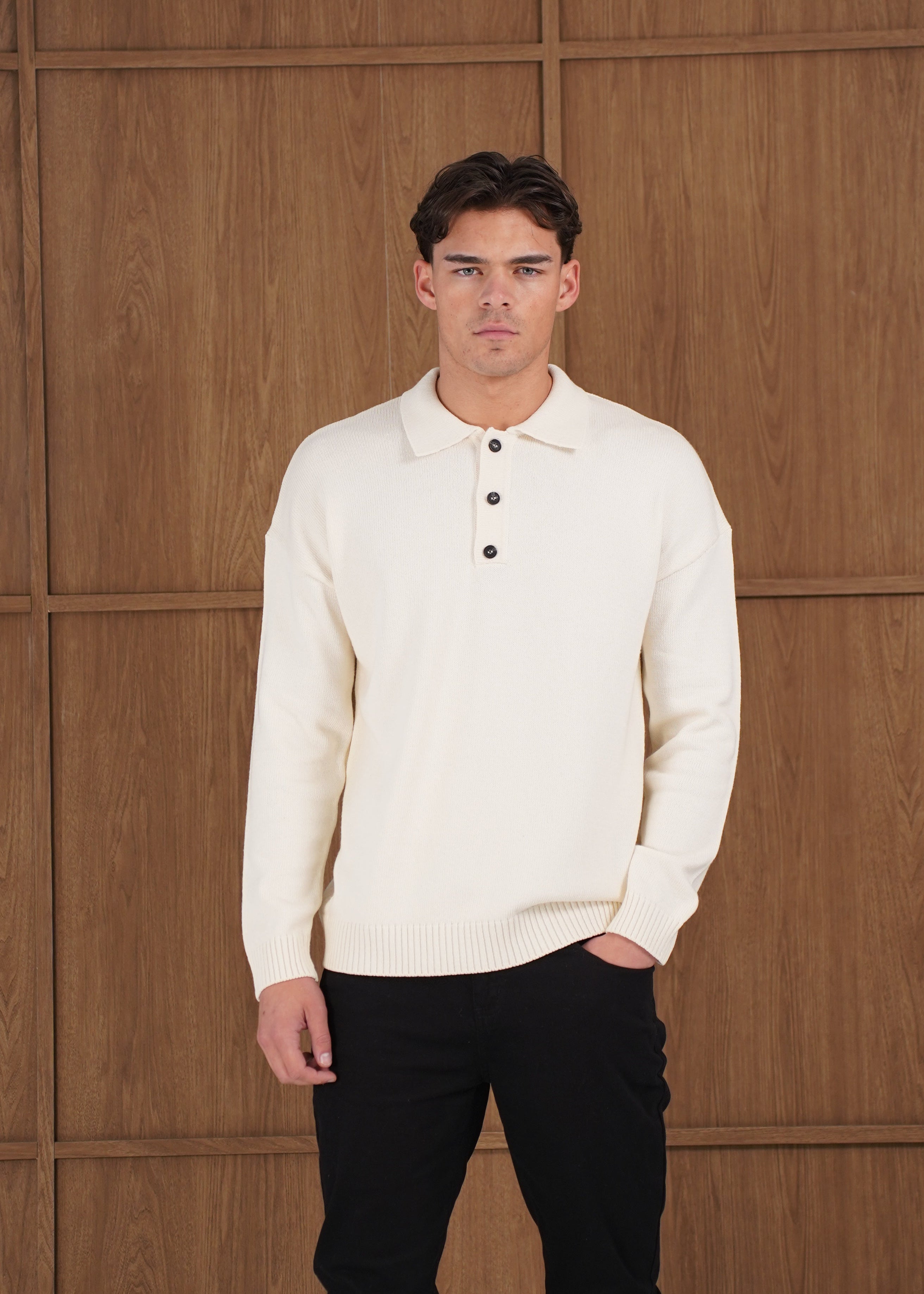 Capo Button LS Polo Shirt - Cream