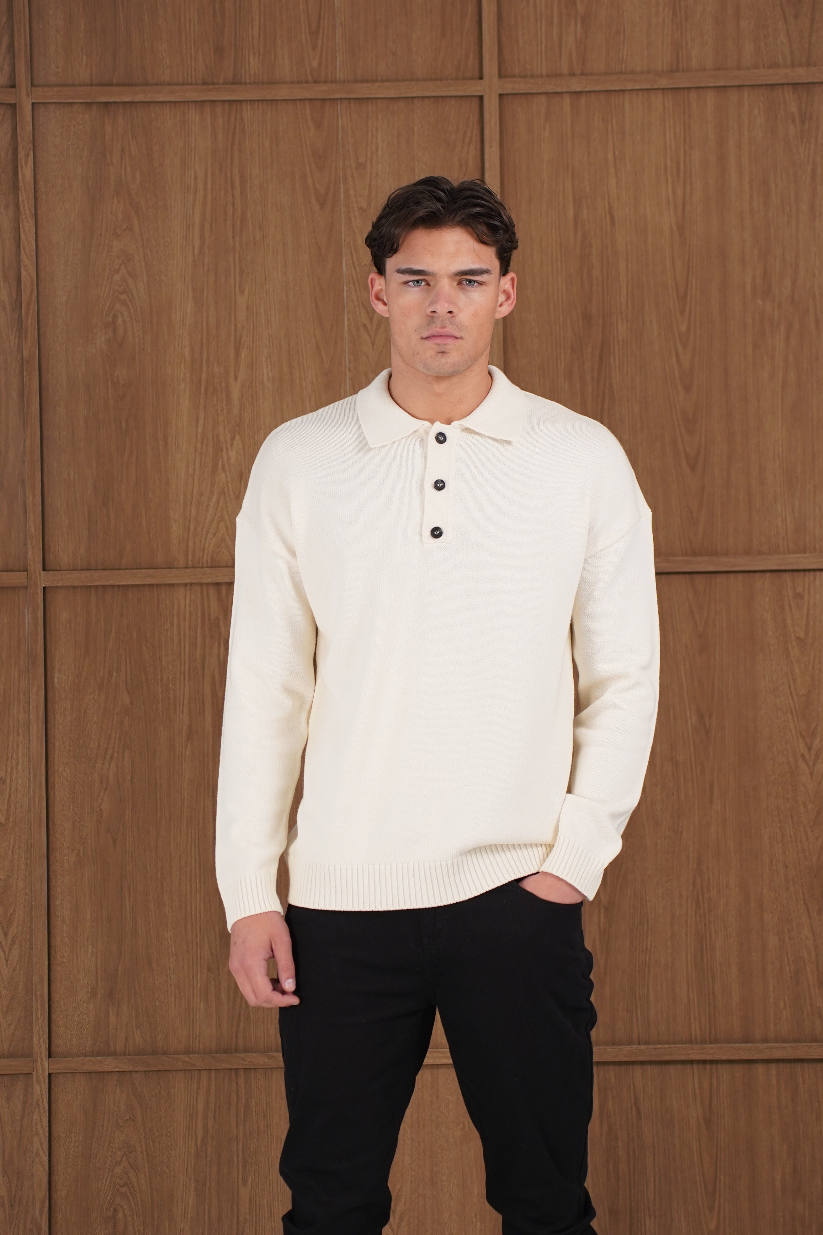 Capo Button LS Polo Shirt - Cream