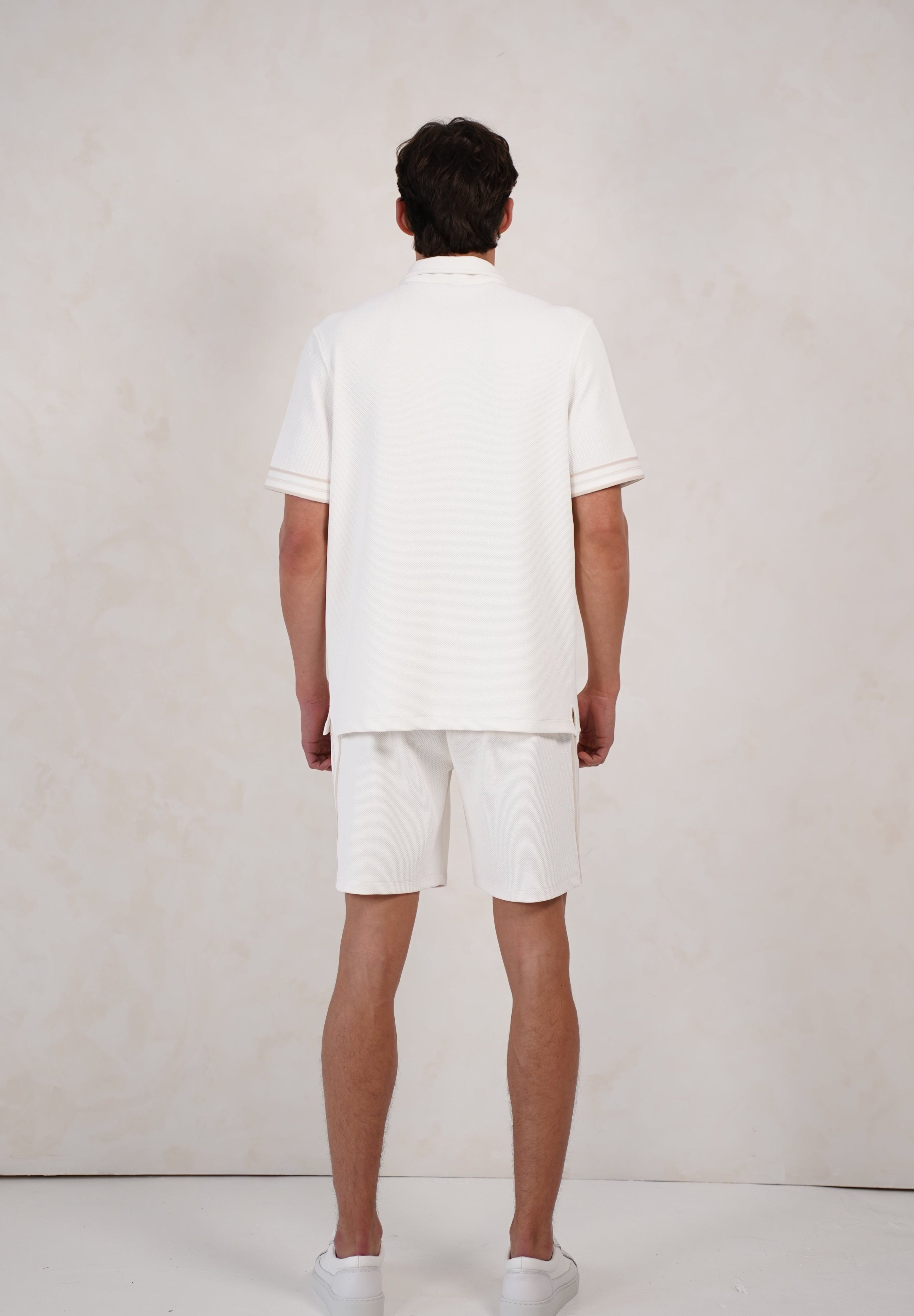 Capo Textured Tape Zip Polo Shirt - Off White
